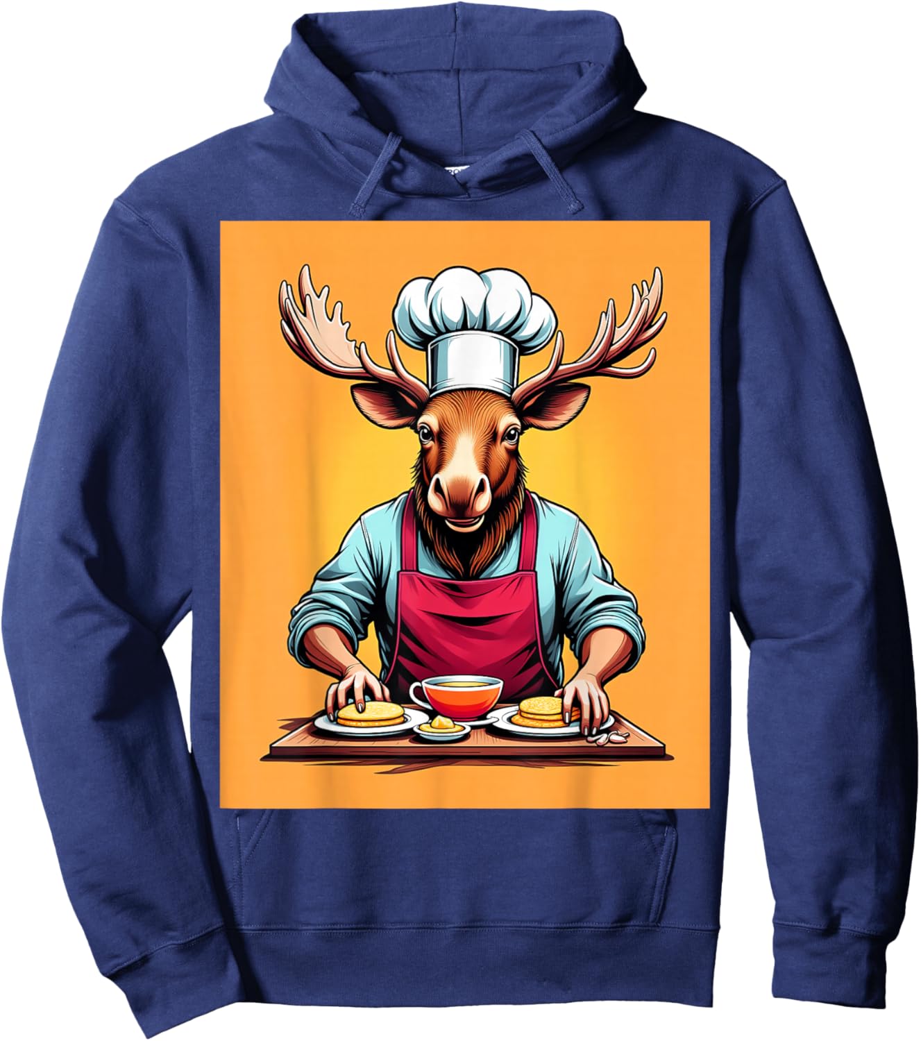 Chef Moose Cooking Pancakes Hoodie - Hoodie | Navy
