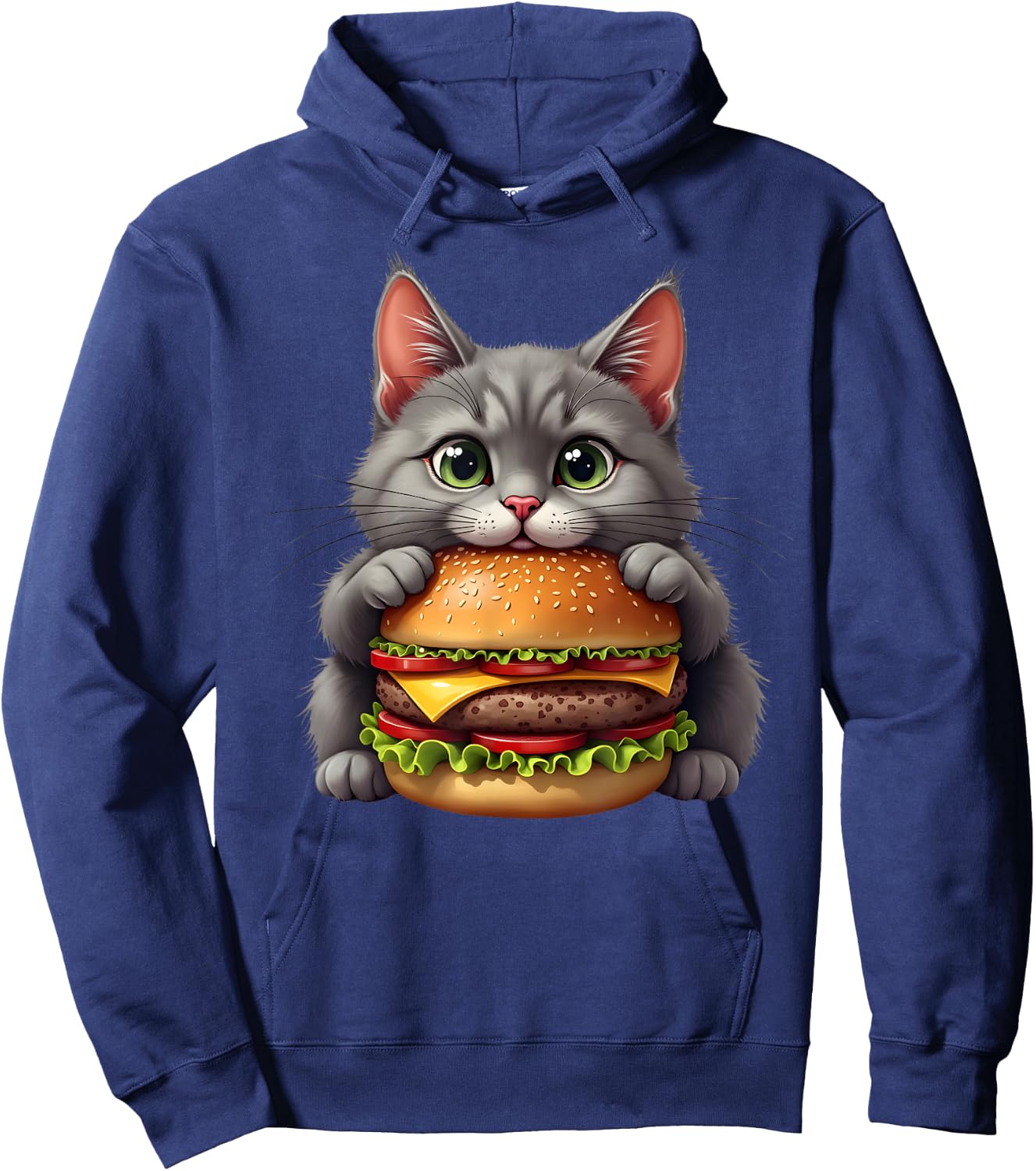 Funny Fast Food Cat Burger Lover Cute Cats Cheeseburger Men Women Kids Hoodie - Hoodie | Navy