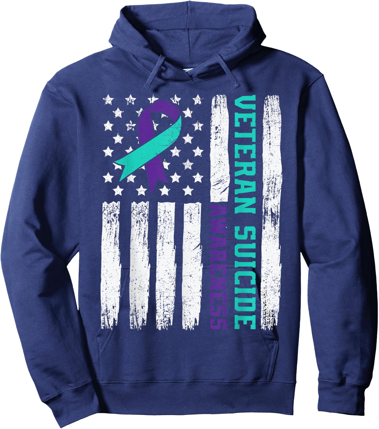 American Veteran Suicide Awareness Month America Flag Retro Hoodie - Hoodie | Navy