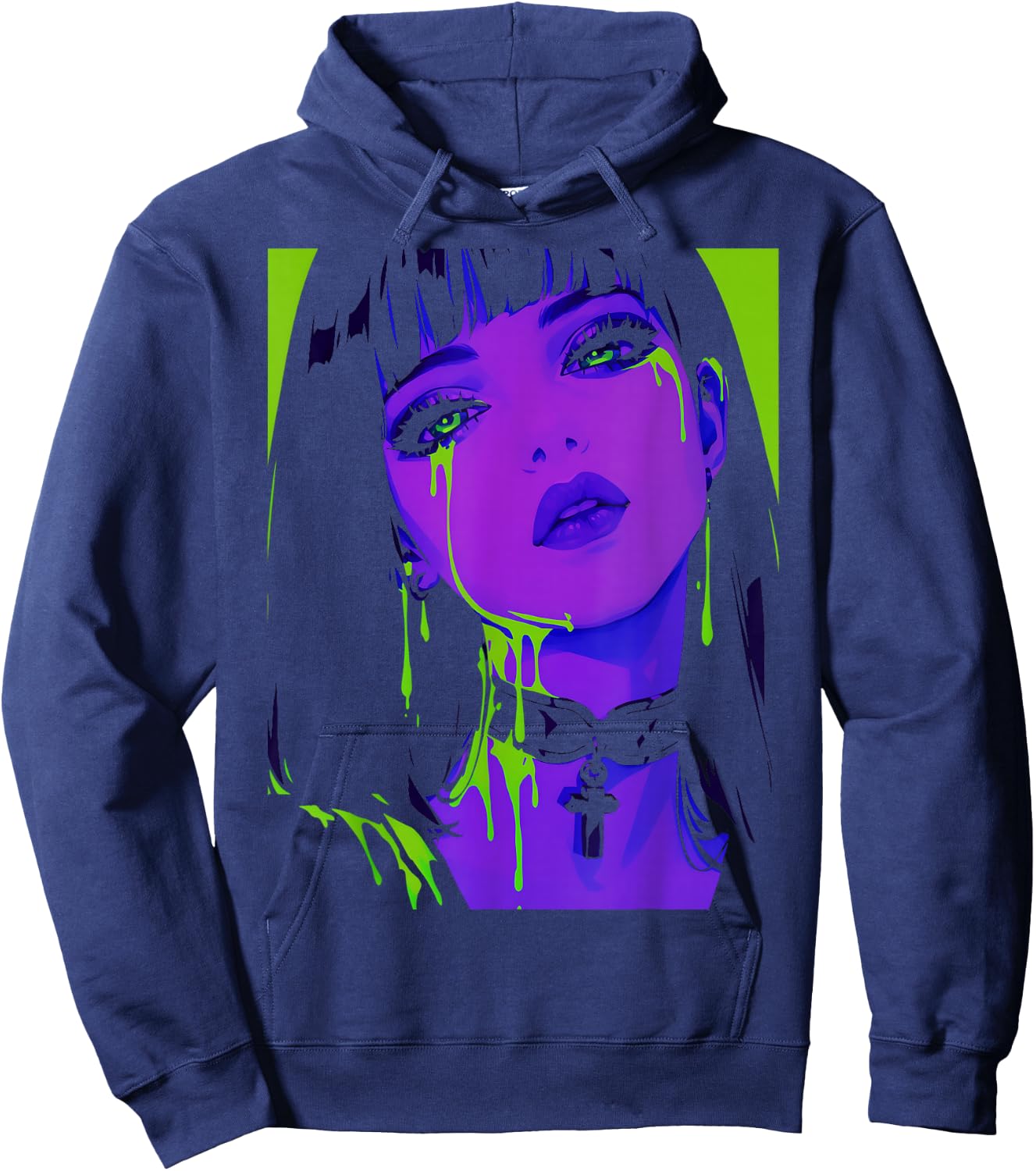 Cybergoth Cybercore Grunge Punk Goth Girl Alt Anime Manga Hoodie - Hoodie | Navy