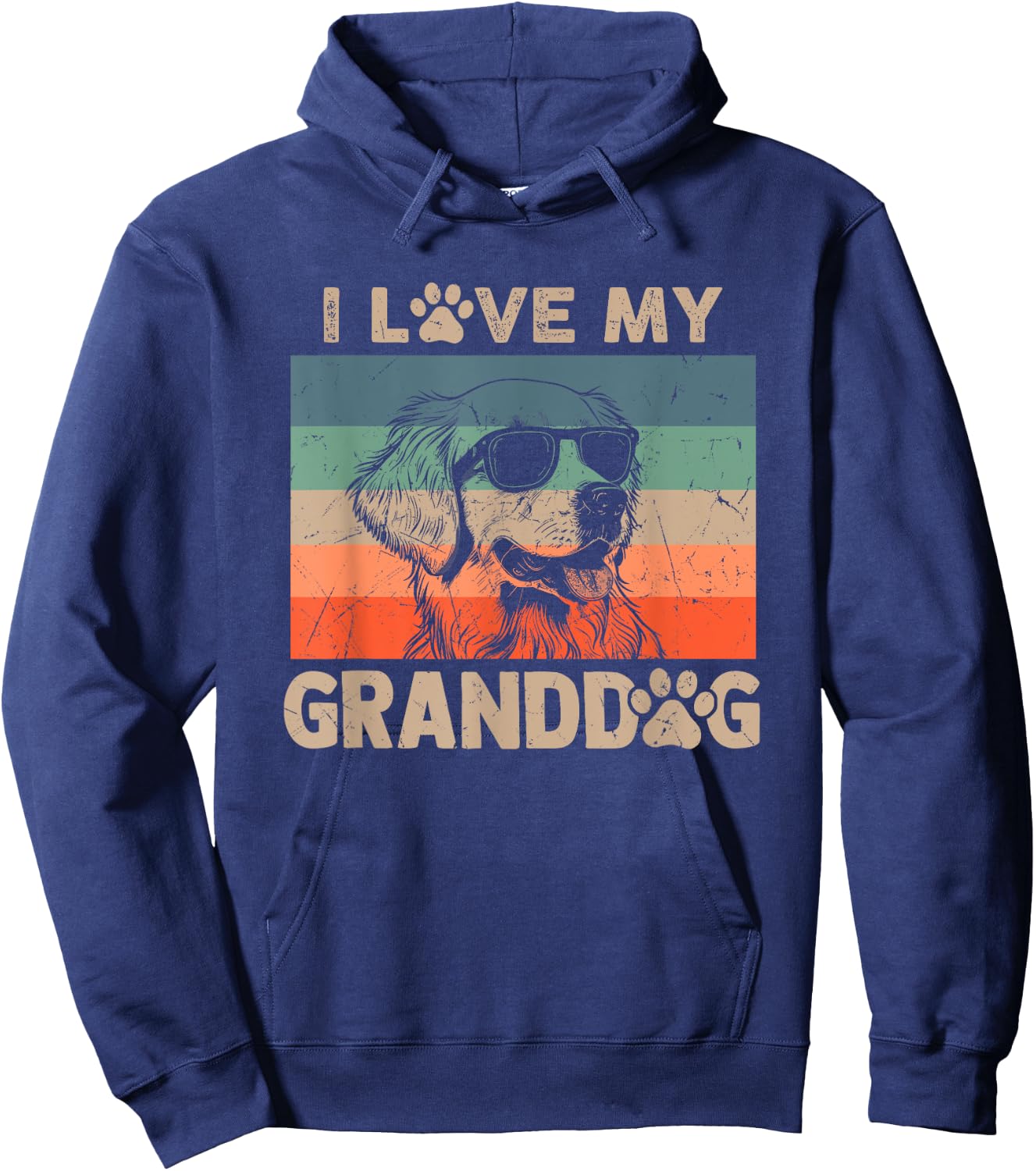 I Love My Granddog Golden Retriever Grandma Grandpa Dog Paw Women Kids Hoodie - Hoodie | Navy