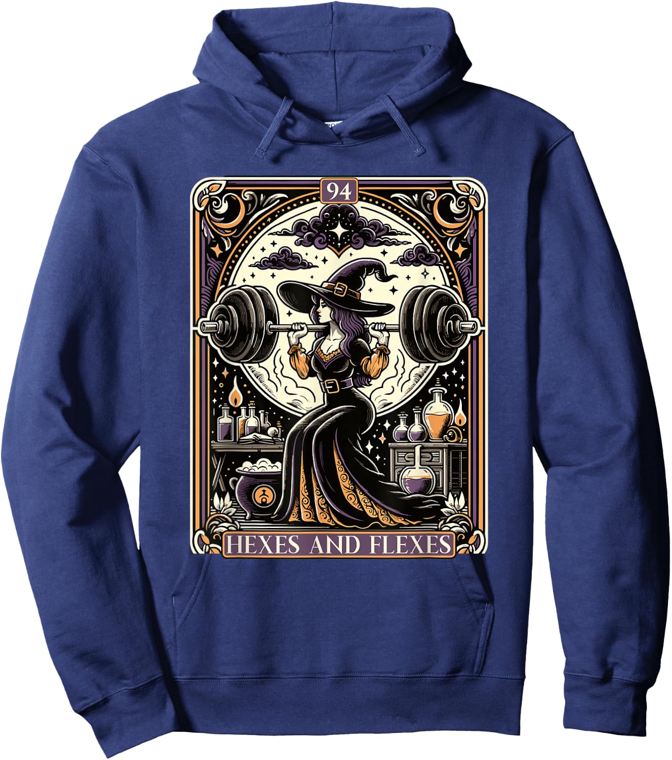 Witch Workout Fitness Deadlifting Hexes Flexes Tarot Card Hoodie - Hoodie | Navy
