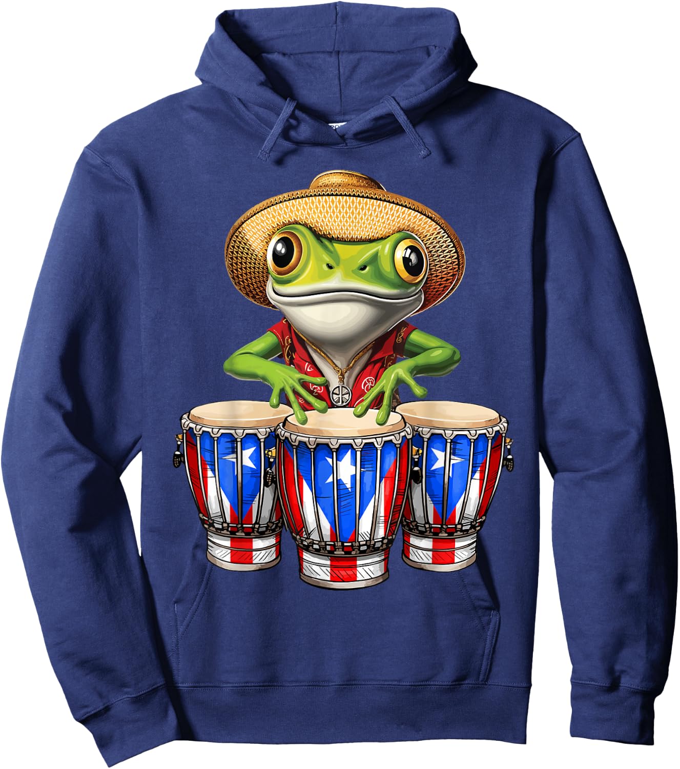 Funny Boricua Coqui Frog Taino Puerto Rico Puerto Rican Flag Hoodie - Hoodie | Navy