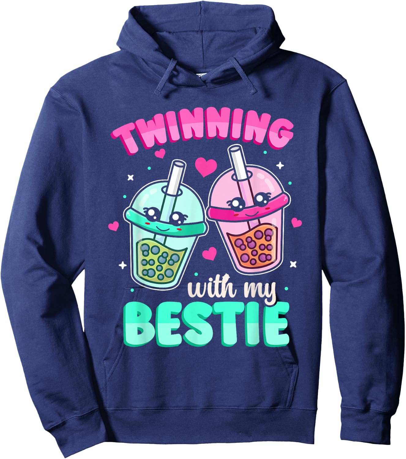 Friends Matching Twinning with My Bestie Bubble Tea Hoodie - Hoodie | Navy