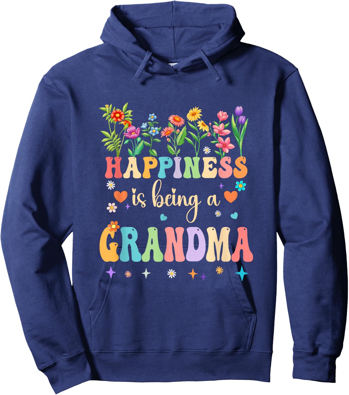 Happiness Is Being A Grandma Floral Design Grandma Hoodie - Hoodie | Navy