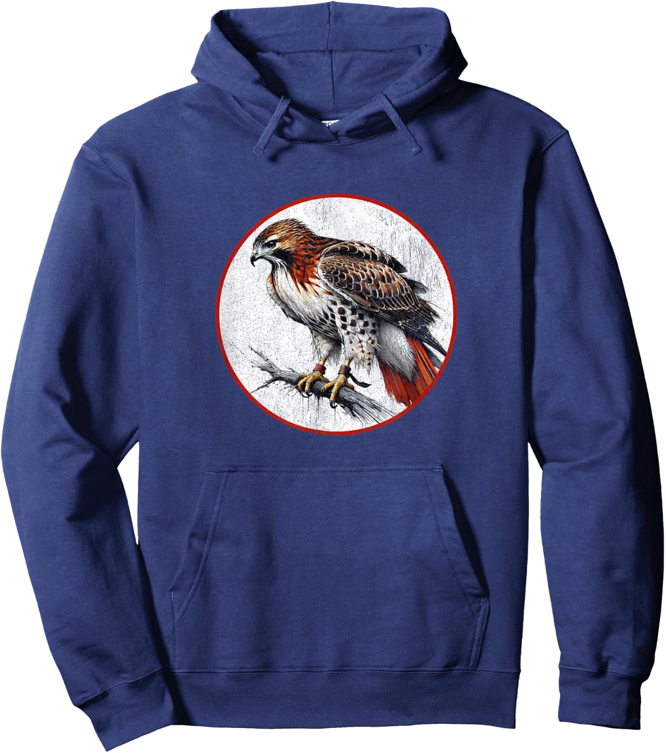 Colorful Retro Red Tailed Hawk Bird Design Hoodie - Hoodie | Navy