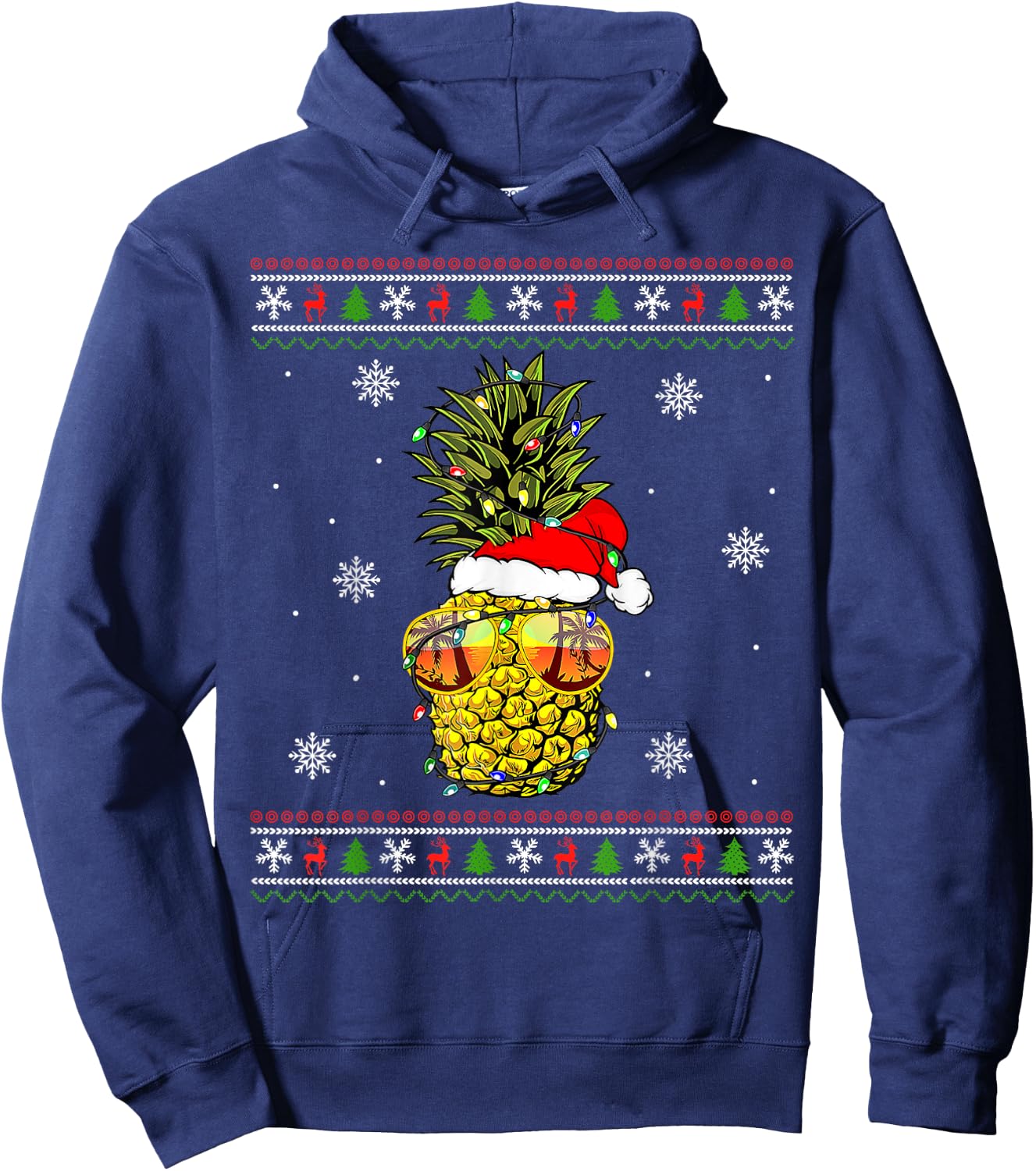 Pineapple Christmas Tree or Christmas in July Ugly Sweater Hoodie - Hoodie | Navy
