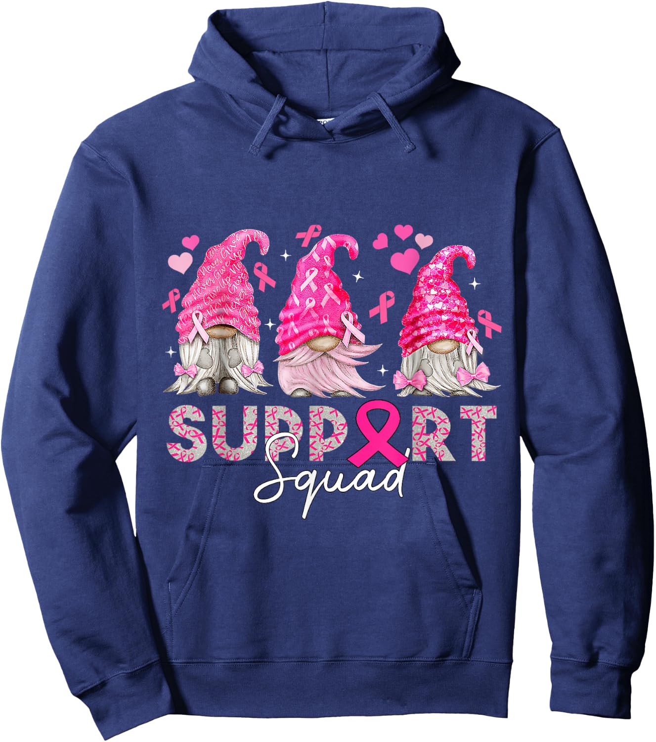 Breast Cancer Support Squad For Mom Women Gnomies Hoodie - Hoodie | Navy