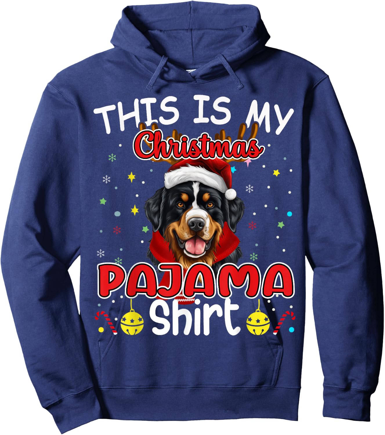 X-mas Santa Pajama Bernese Mountain Dog Christmas Hoodie - Hoodie | Navy