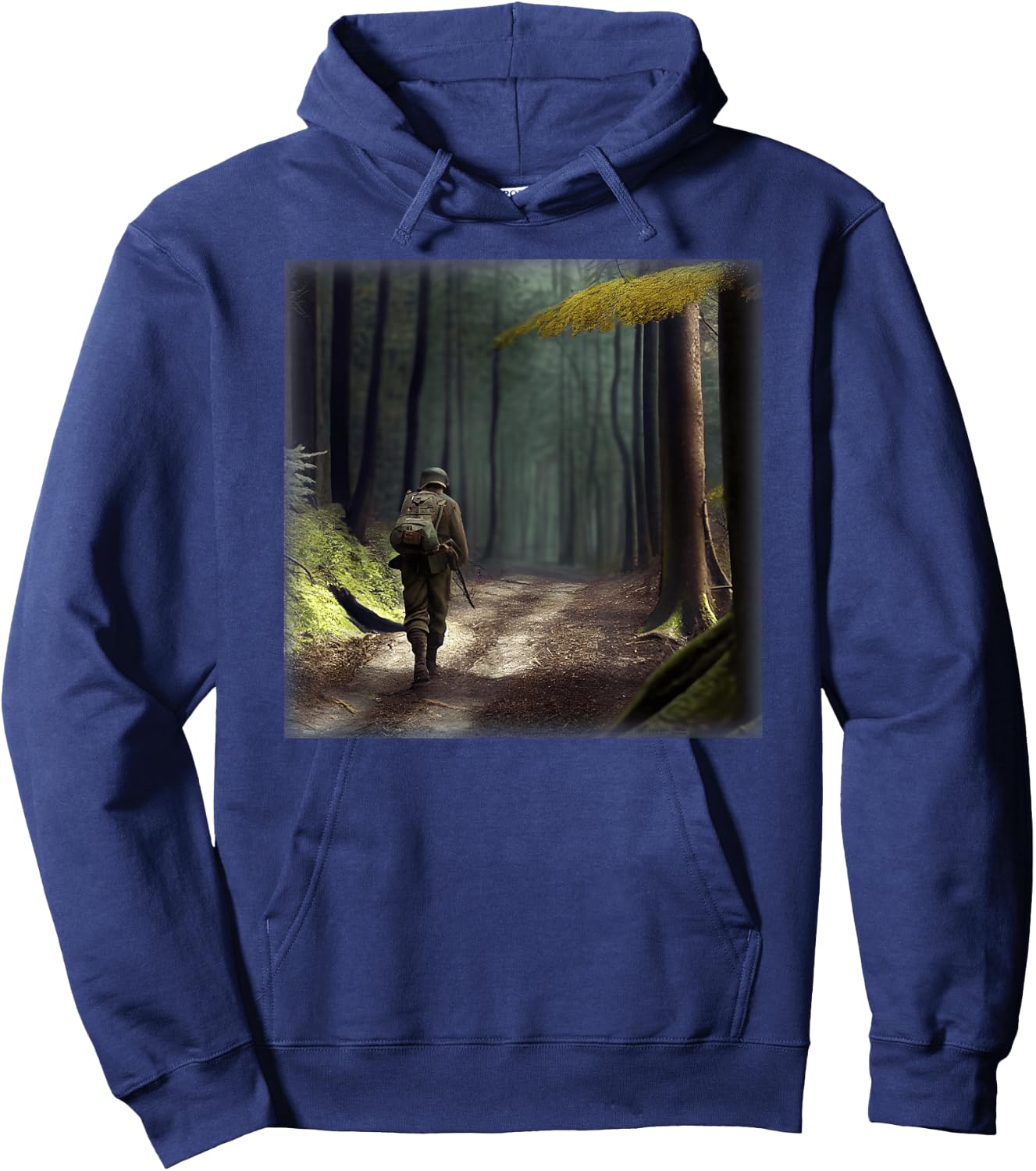 A German Soldier In WWII Walking In A Forest Hoodie - Hoodie | Navy