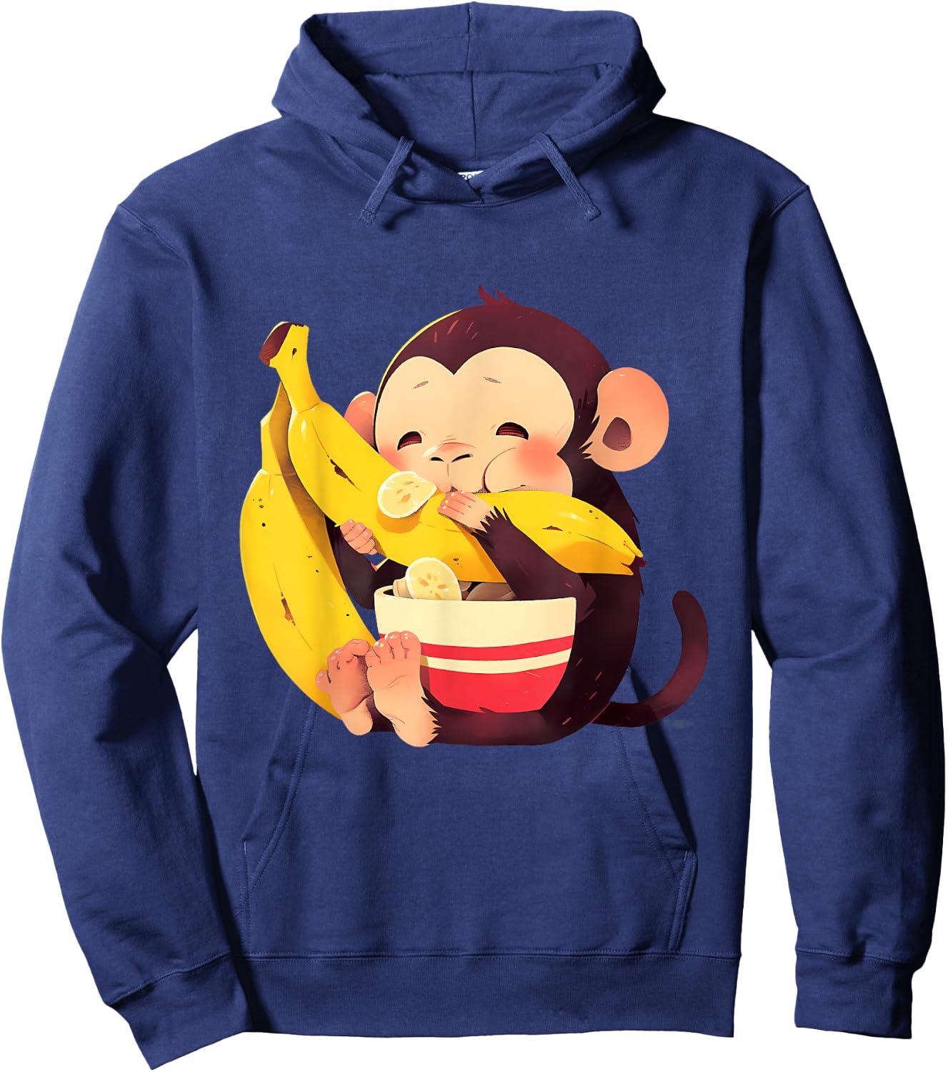 Banana Monkey Cute Monkey Wildlife Drawing Bananas Fruit Hoodie - Hoodie | Navy