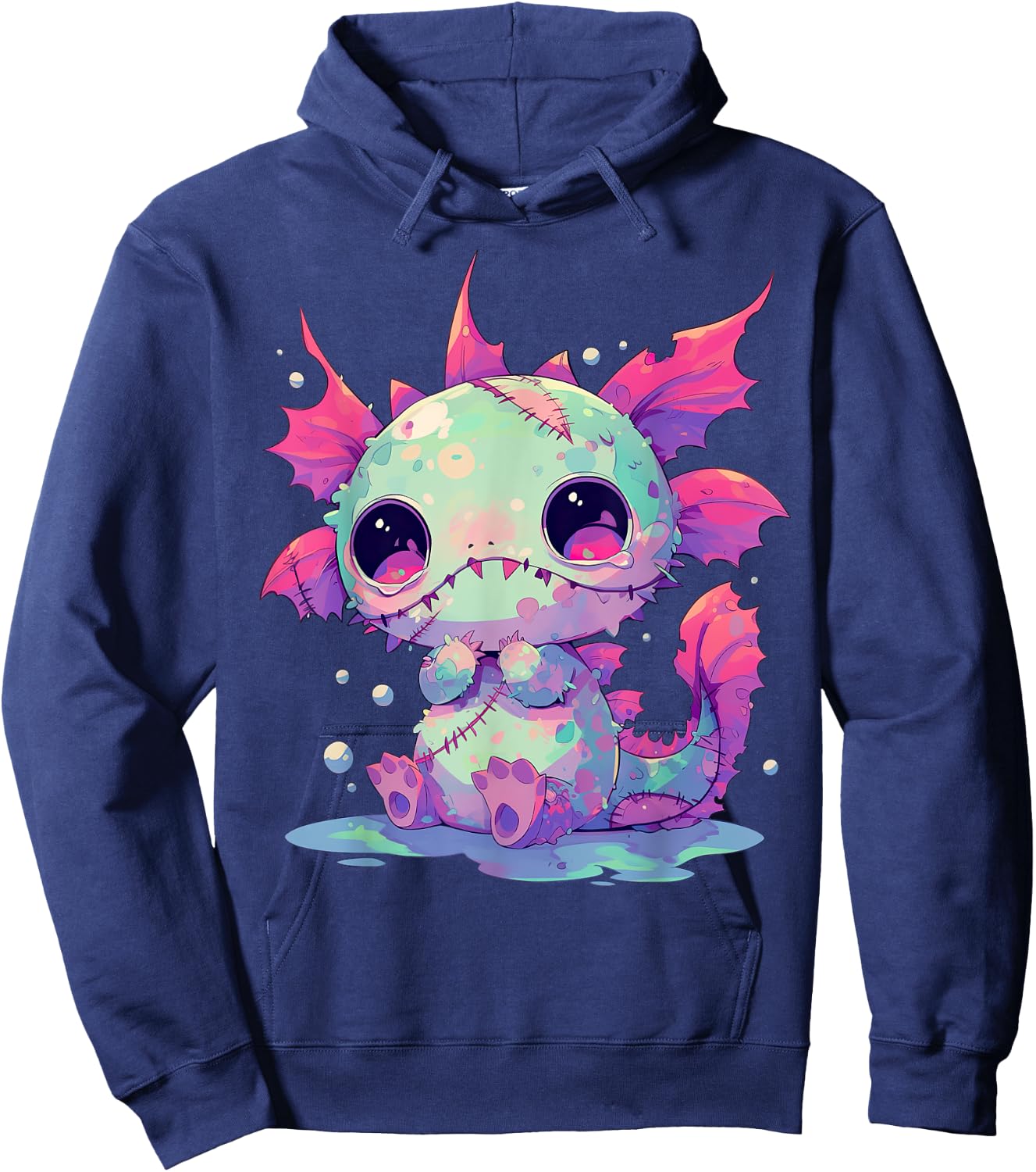 Kawaii Pastel Goth Creepy Cute Zombie Axolotl Hoodie - Hoodie | Navy