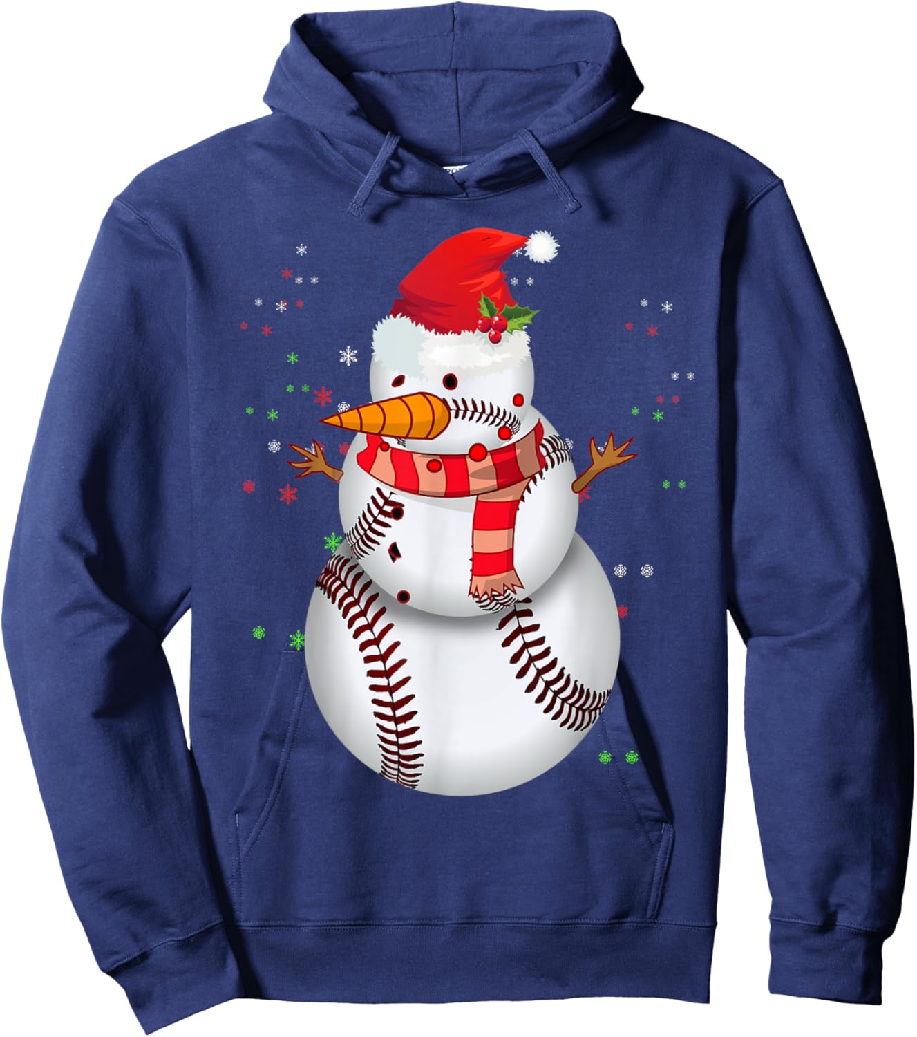 Funny Snowman Scarf Heart Baseball Santa Hat Snow Christmas Hoodie - Hoodie | Navy