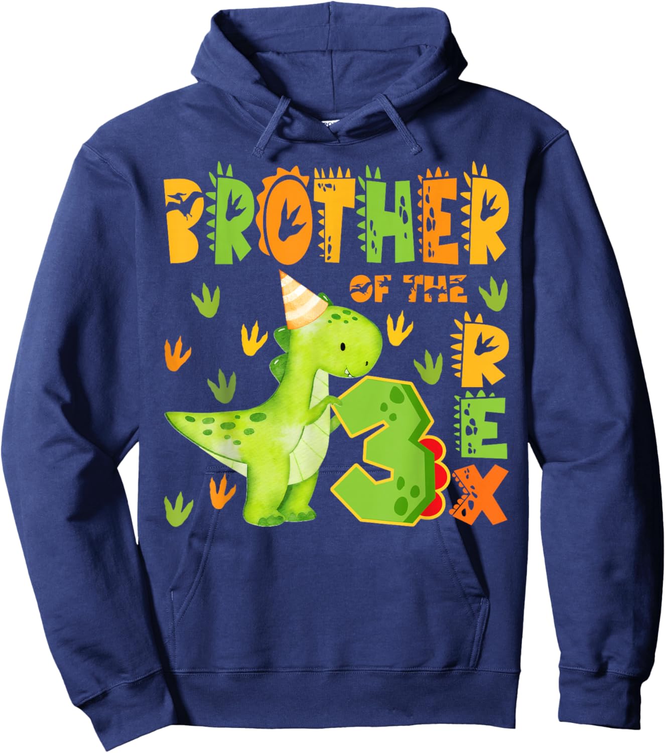 Brother of The Three Rex 3rd Birthday Boy Dinosaur T-Rex Hoodie - Hoodie | Navy