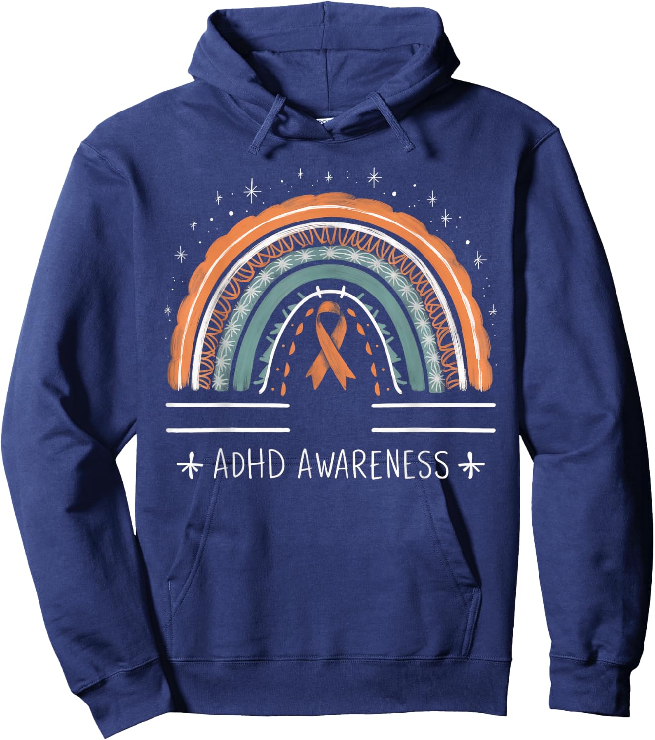 Orange Leopard Rainbow for ADHD Neurodiversity Awareness Hoodie - Hoodie | Navy
