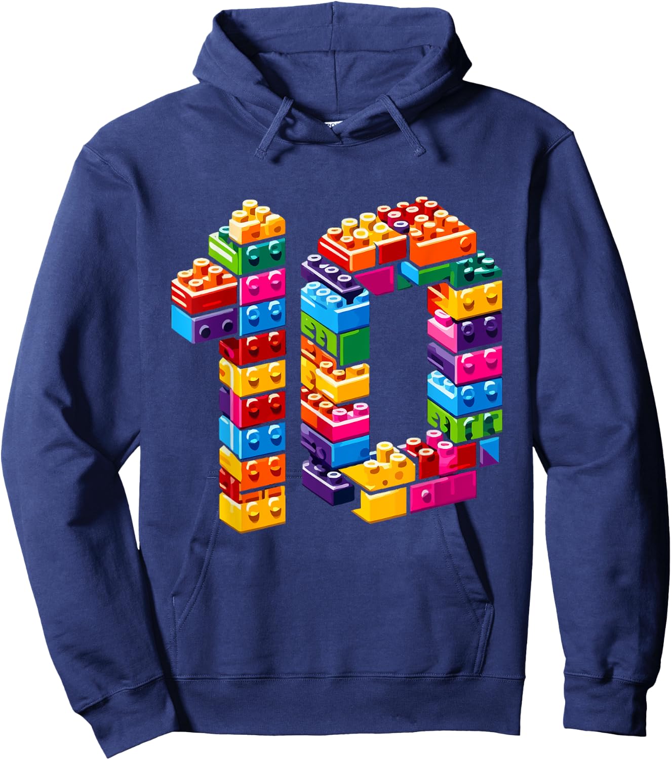 10 Year Old Blocks Building Master Builder 10th Birthday Boy Hoodie - Hoodie | Navy