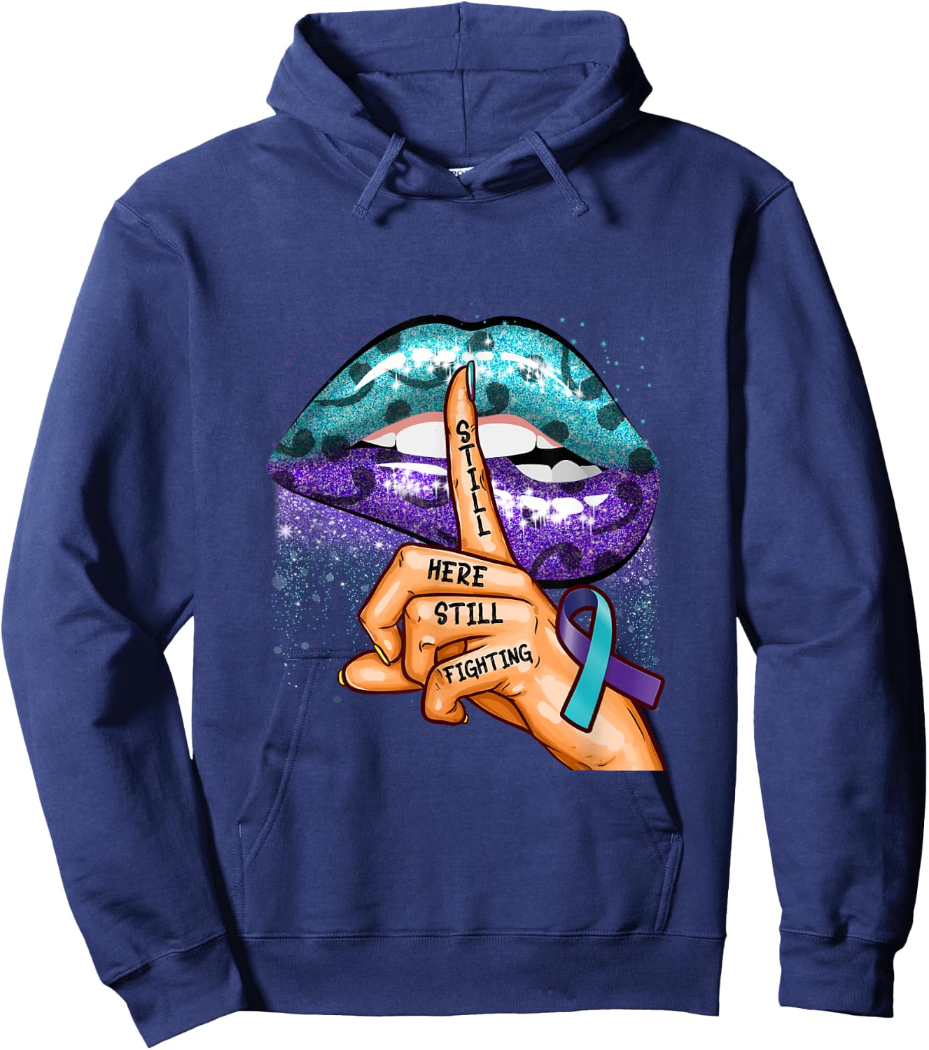 Suicide Prevention Awareness Still Here Still Fighting Lips Hoodie - Hoodie | Navy