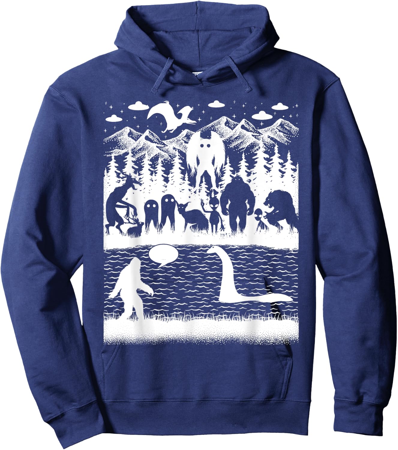 Bigfoot Loch Ness Monster Mothman And Aliens! Funny Cryptid Hoodie - Hoodie | Navy