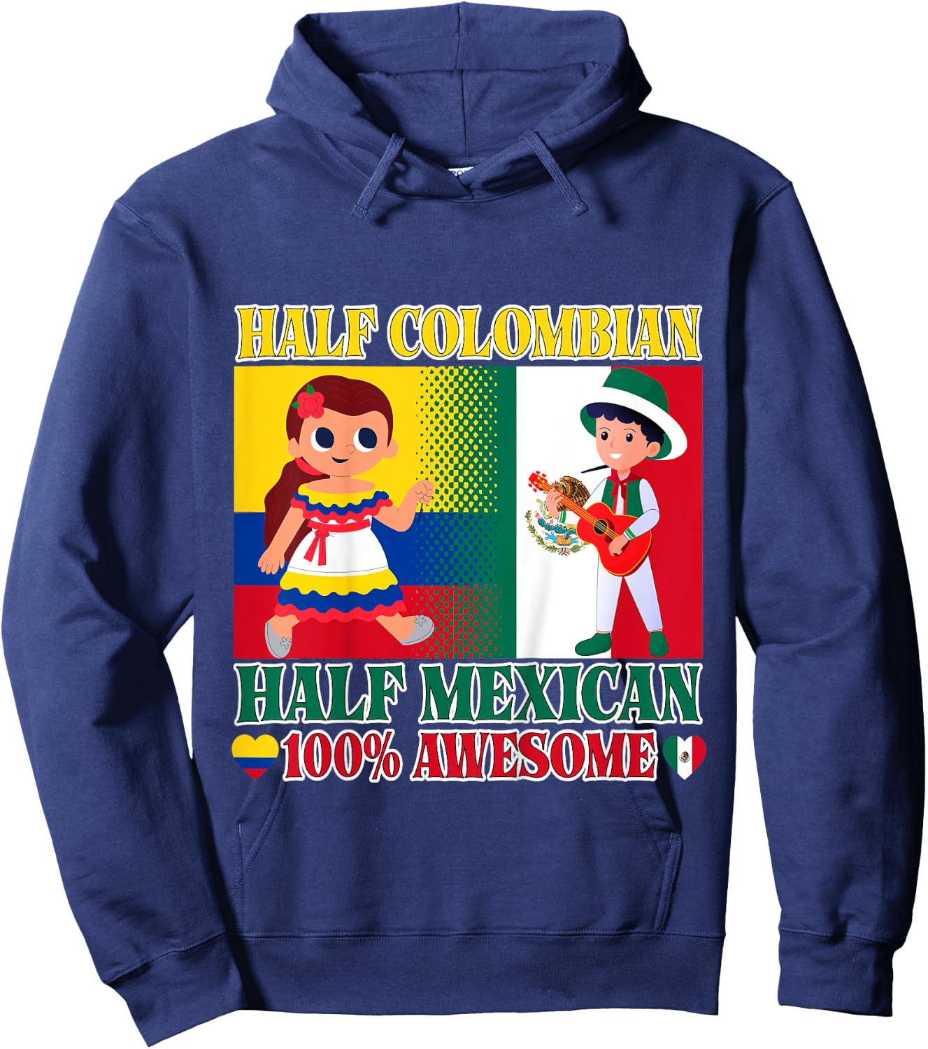 Kids Half Colombian Half Mexican Toddler Mexico Colombia Flag Boy Hoodie - Hoodie | Navy