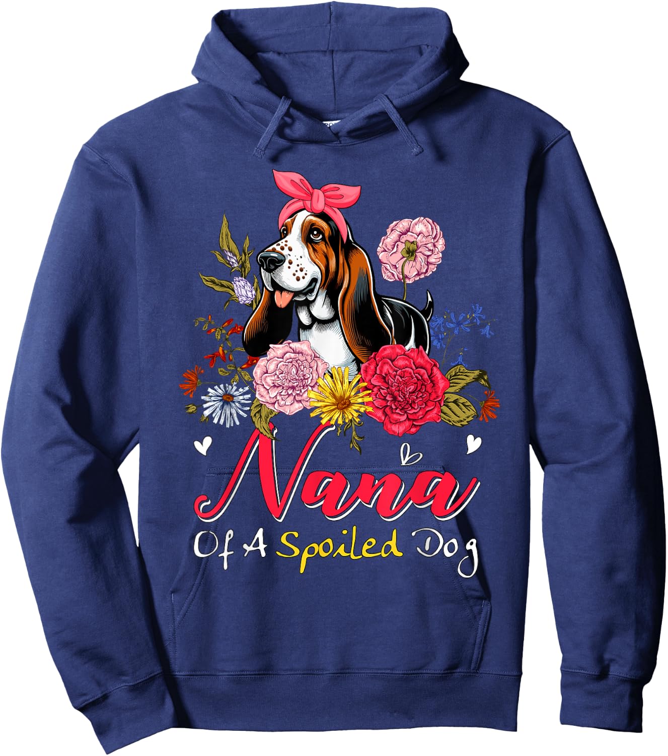 Nana Of A Spoiled Dog Mother's Day Basset Hound Bow Tie Men Women Hoodie - Hoodie | Navy
