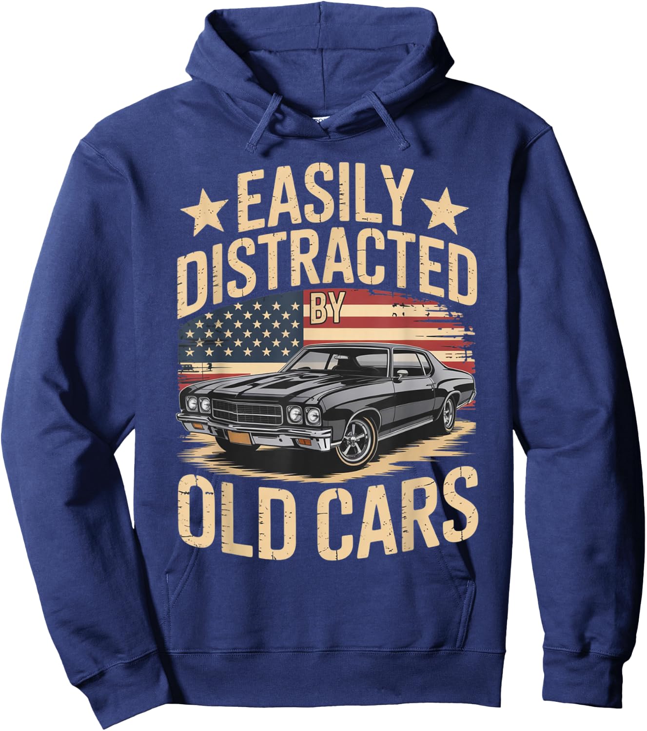 Retro Car Lover Easily Distracted by Old Cars Classic Fans Hoodie - Hoodie | Navy
