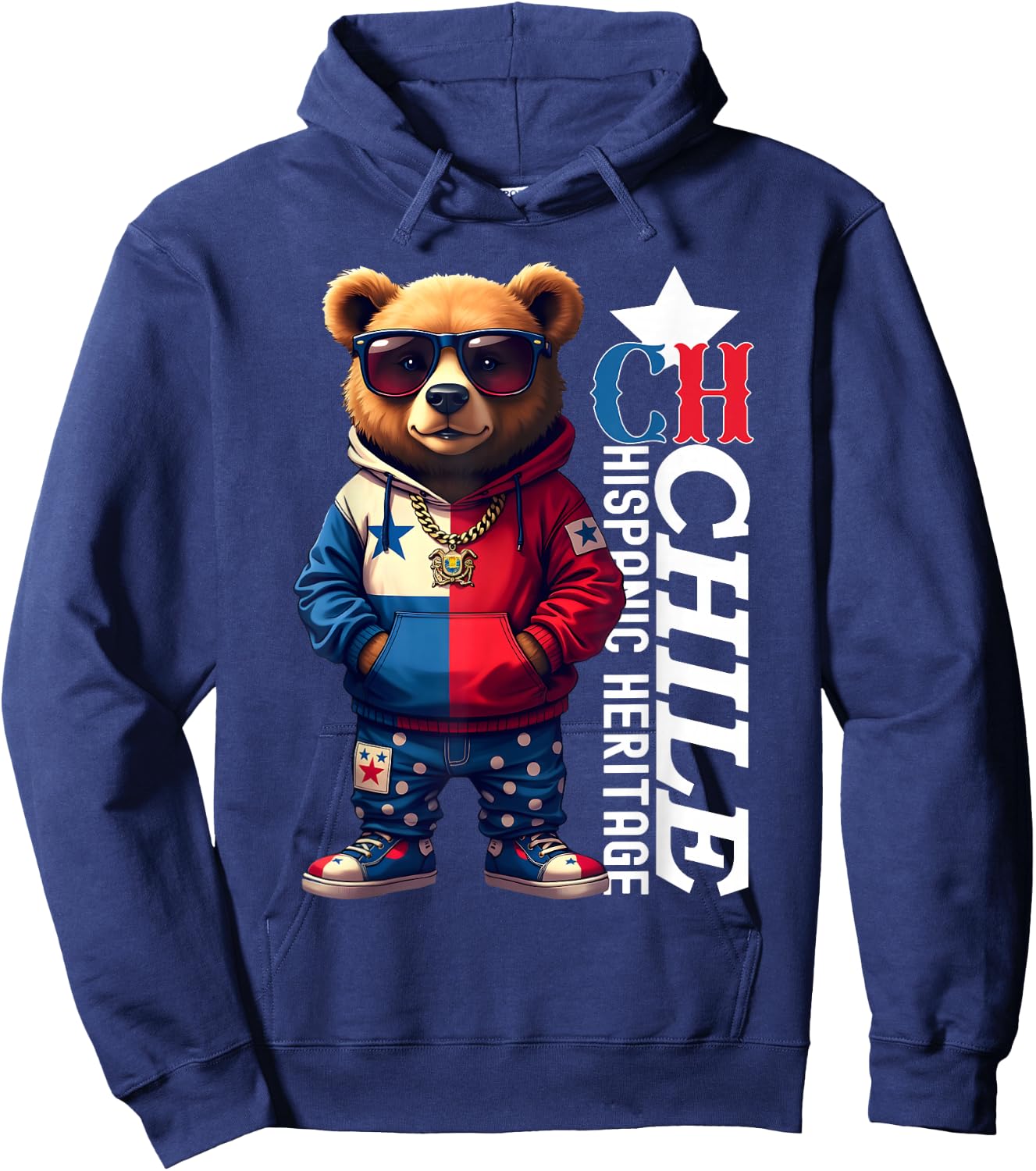 Funny Teddy Bear Chile Flag Hispanic Heritage Chilean Kids Hoodie - Hoodie | Navy