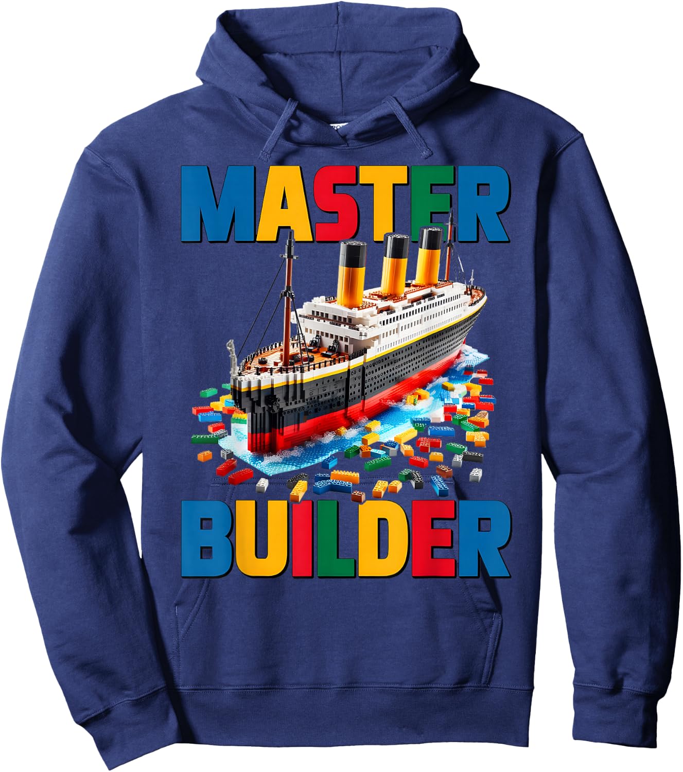 Master Builder Ship Kids Boys Toy Building Blocks Brick Fun Hoodie - Hoodie | Navy