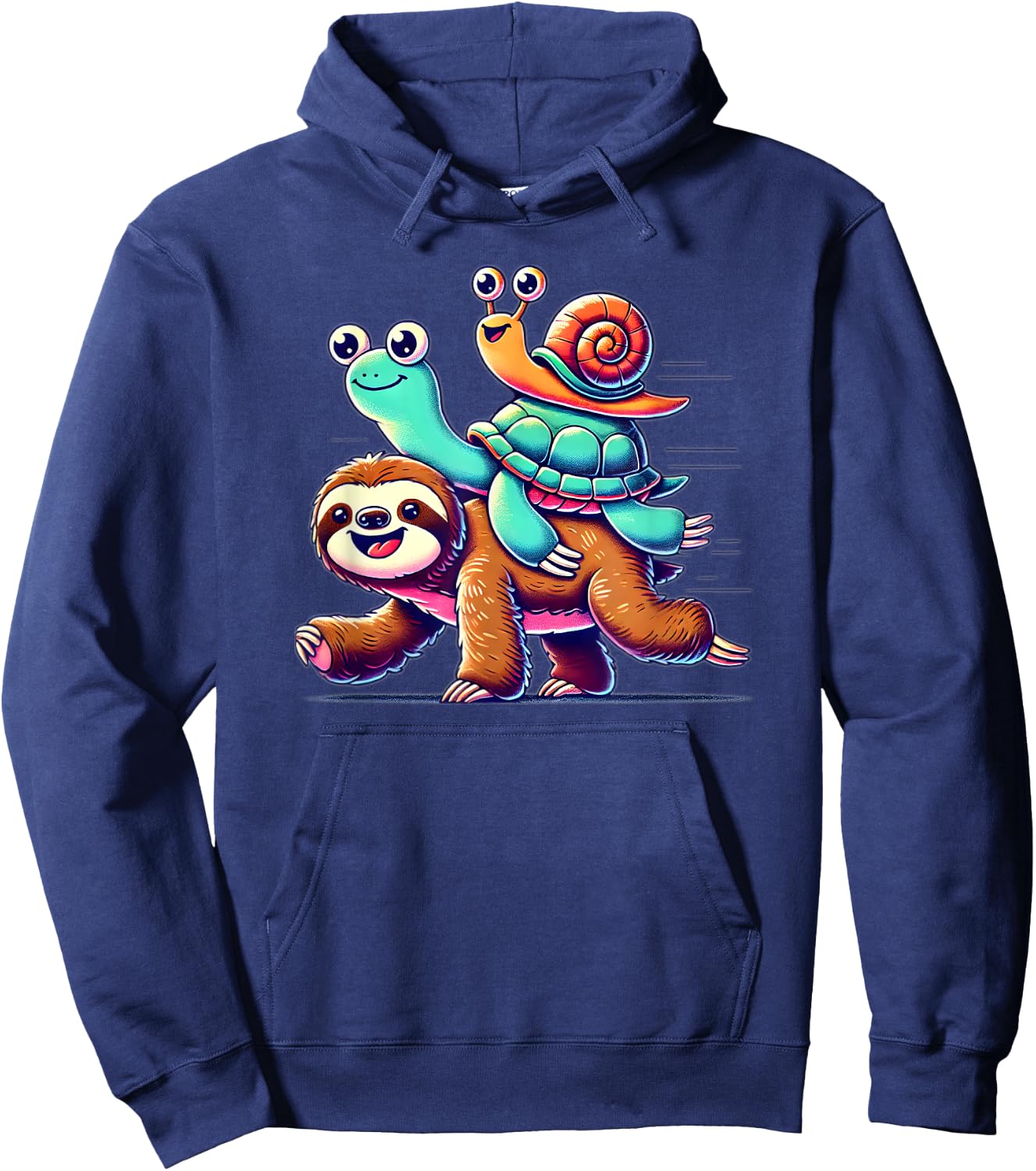 Sloth Turtle Snail Piggyback Animal Running Wild Hoodie - Hoodie | Navy