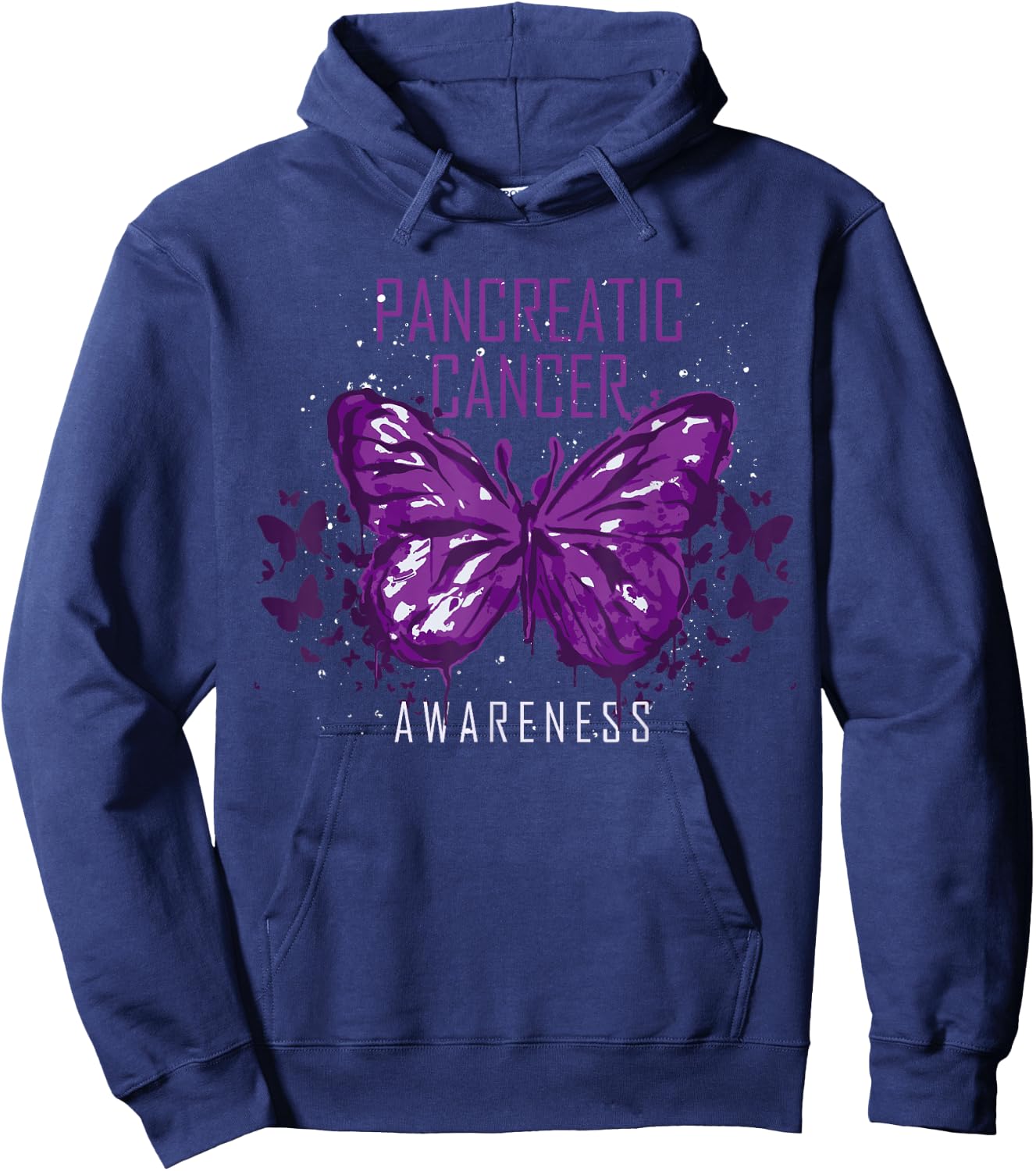 Insect Purple Ribbon Butterfly Pancreatic Cancer Awareness Hoodie - Hoodie | Navy