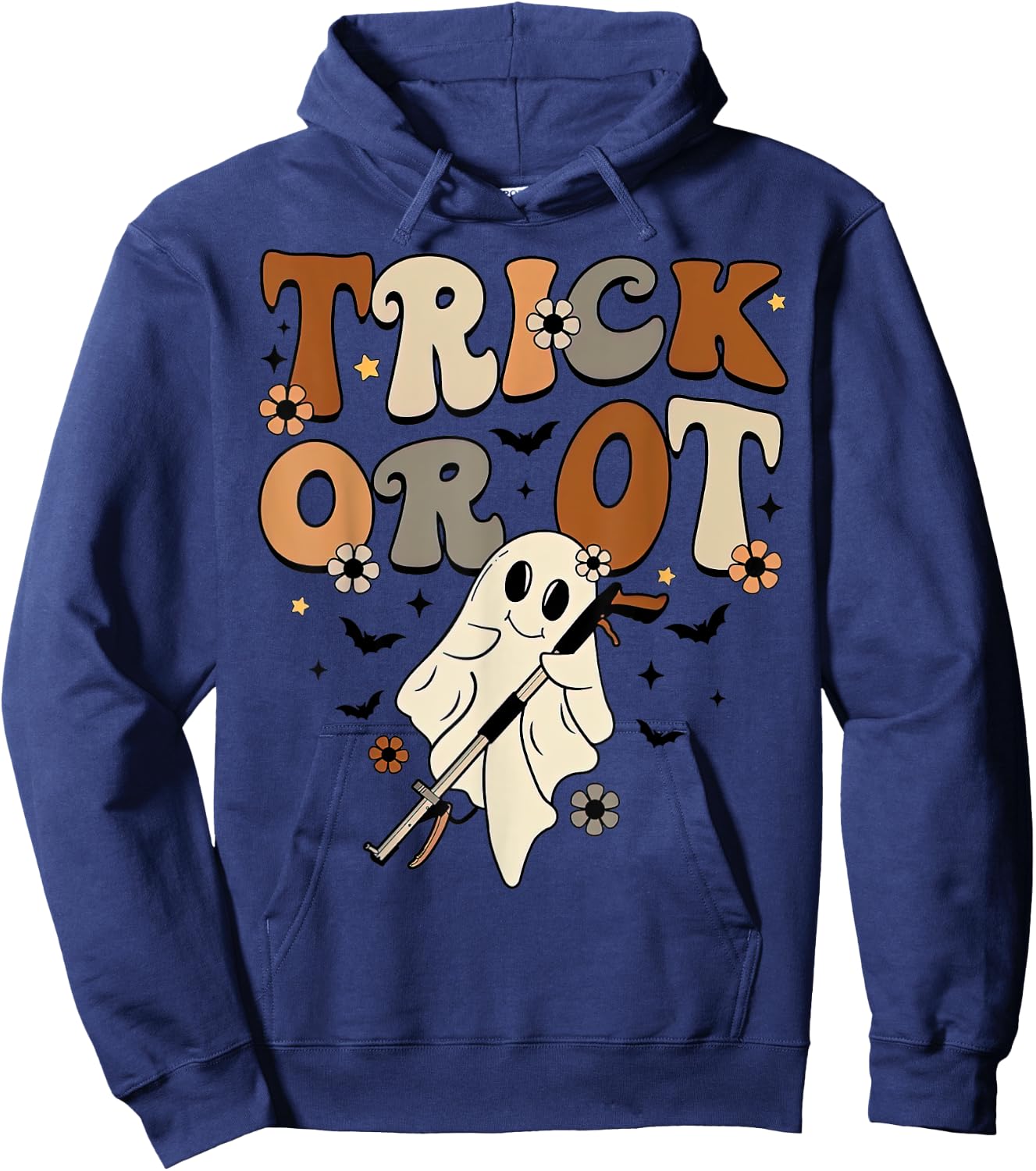 Retro Trick Or OT Cute Ghost Occupational Therapy Halloween Hoodie - Hoodie | Navy