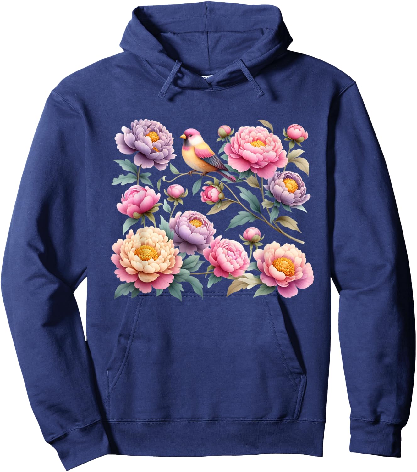 Beautiful Peonies Flowers Blossom Bird Nature Lover Gardener Hoodie - Hoodie | Navy
