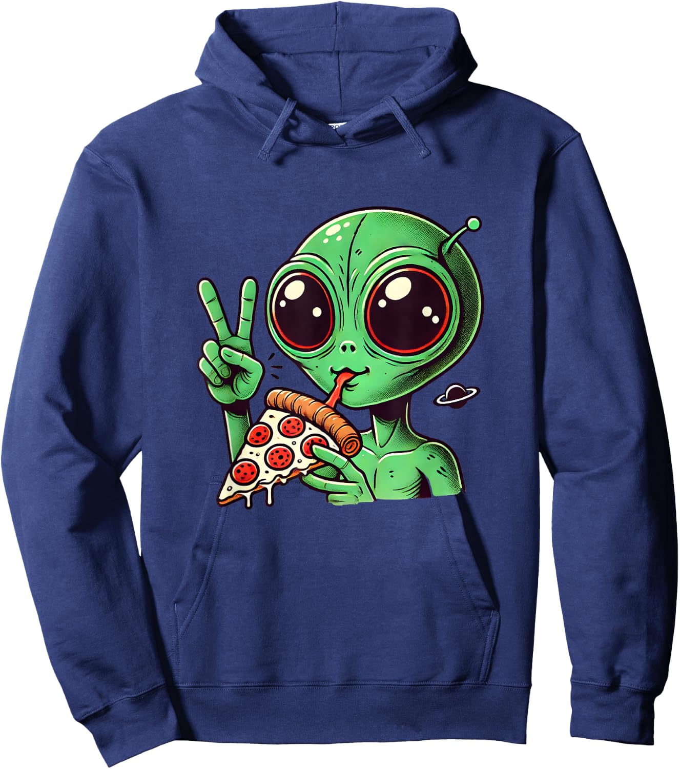 Funny Alien Head Eating Pizza UFO Extraterrestrial Hoodie - Hoodie | Navy