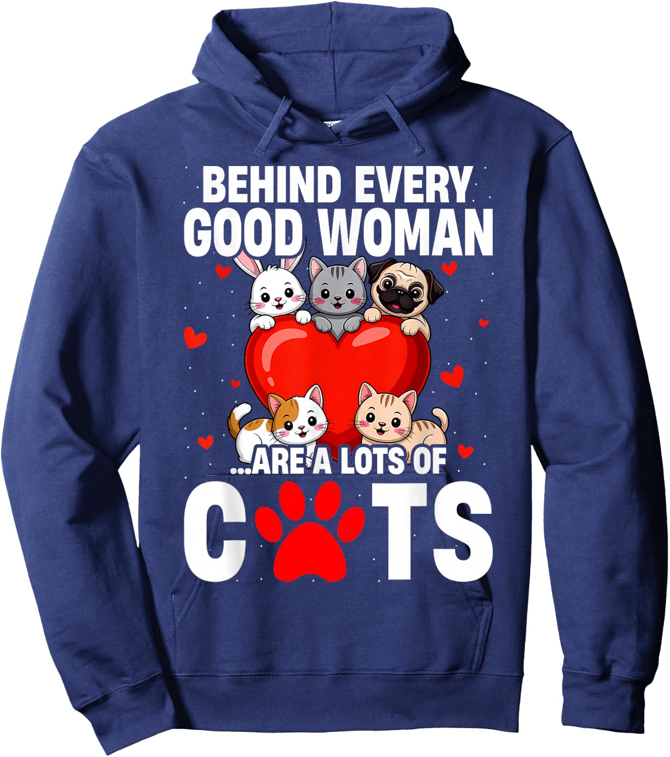 Behind Every Good Woman are a Lots of Cats Funny Cat Lovers Hoodie - Hoodie | Navy