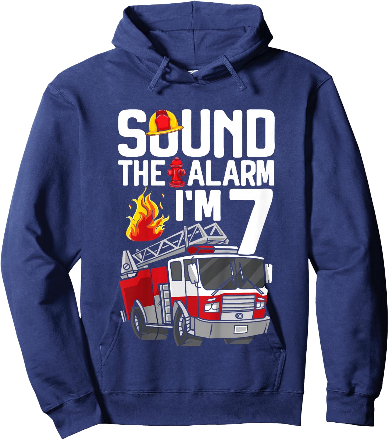 7 Years Old Firefighter 7th Birthday Boy Fire Truck Toddler Hoodie - Hoodie | Navy