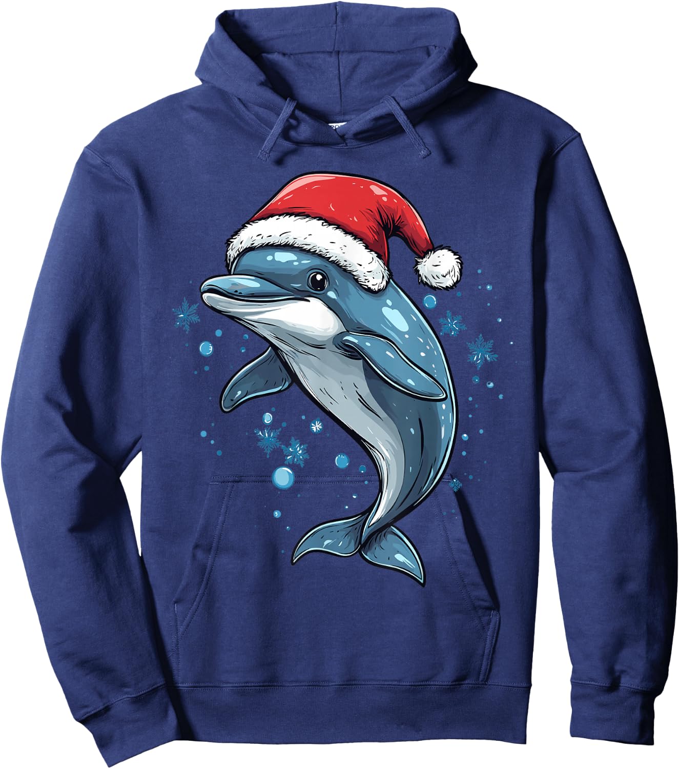 Funny Xmas Dolphin Lovers Christmas Pajama Dolphin Santa Hat Hoodie - Hoodie | Navy