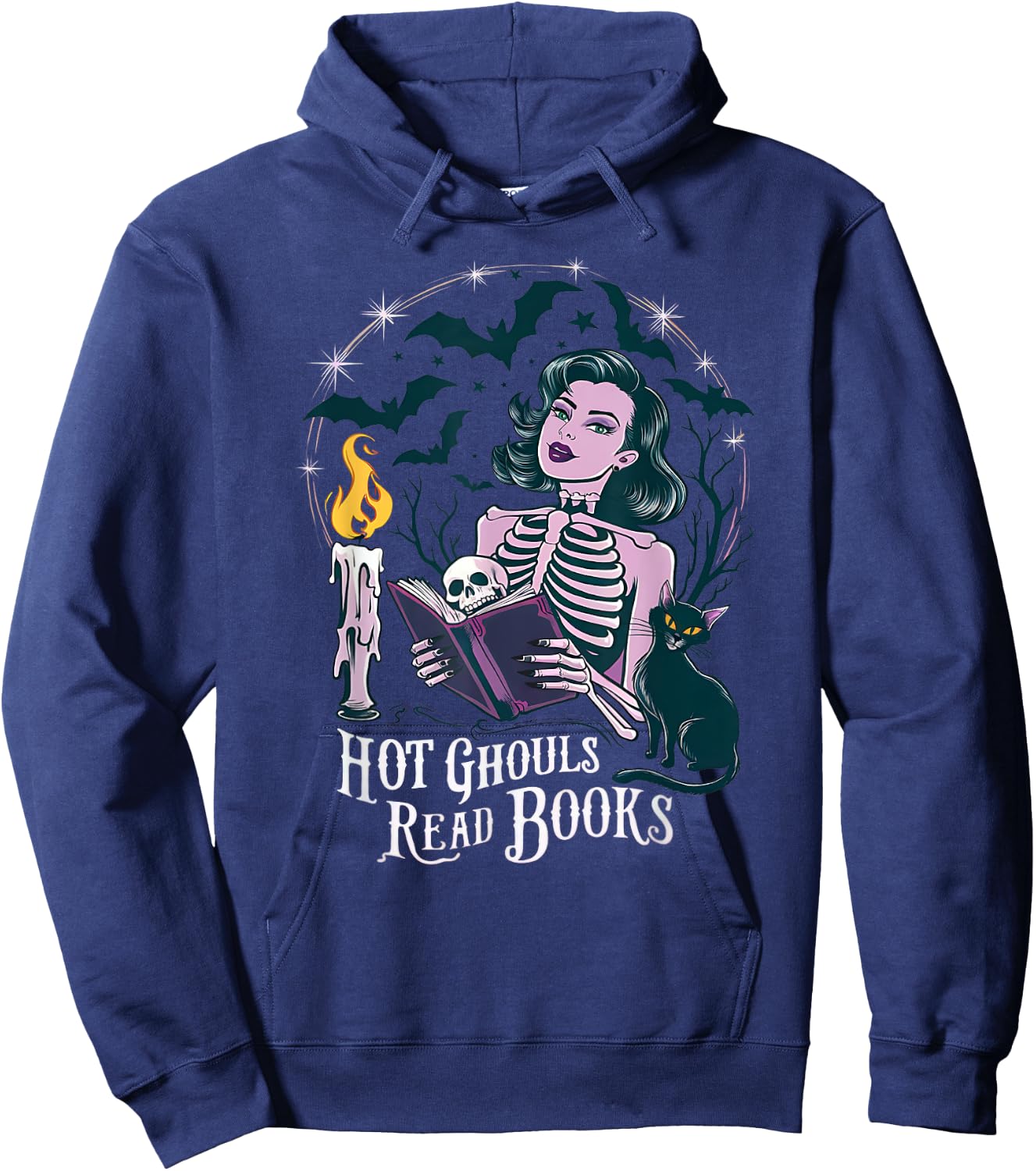 Hot Ghouls Read Book Club Spooky Cat Bat Bookish Halloween Hoodie - Hoodie | Navy