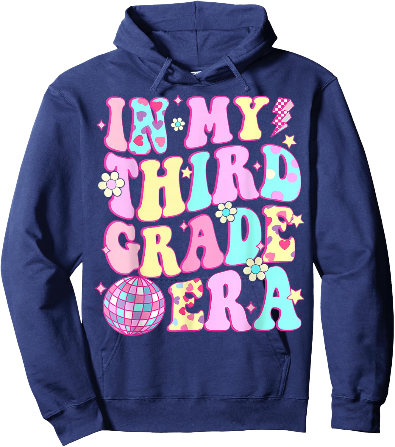Retro Groovy Back To School In My Third Grade Era Girls Kids Hoodie - Hoodie | Navy