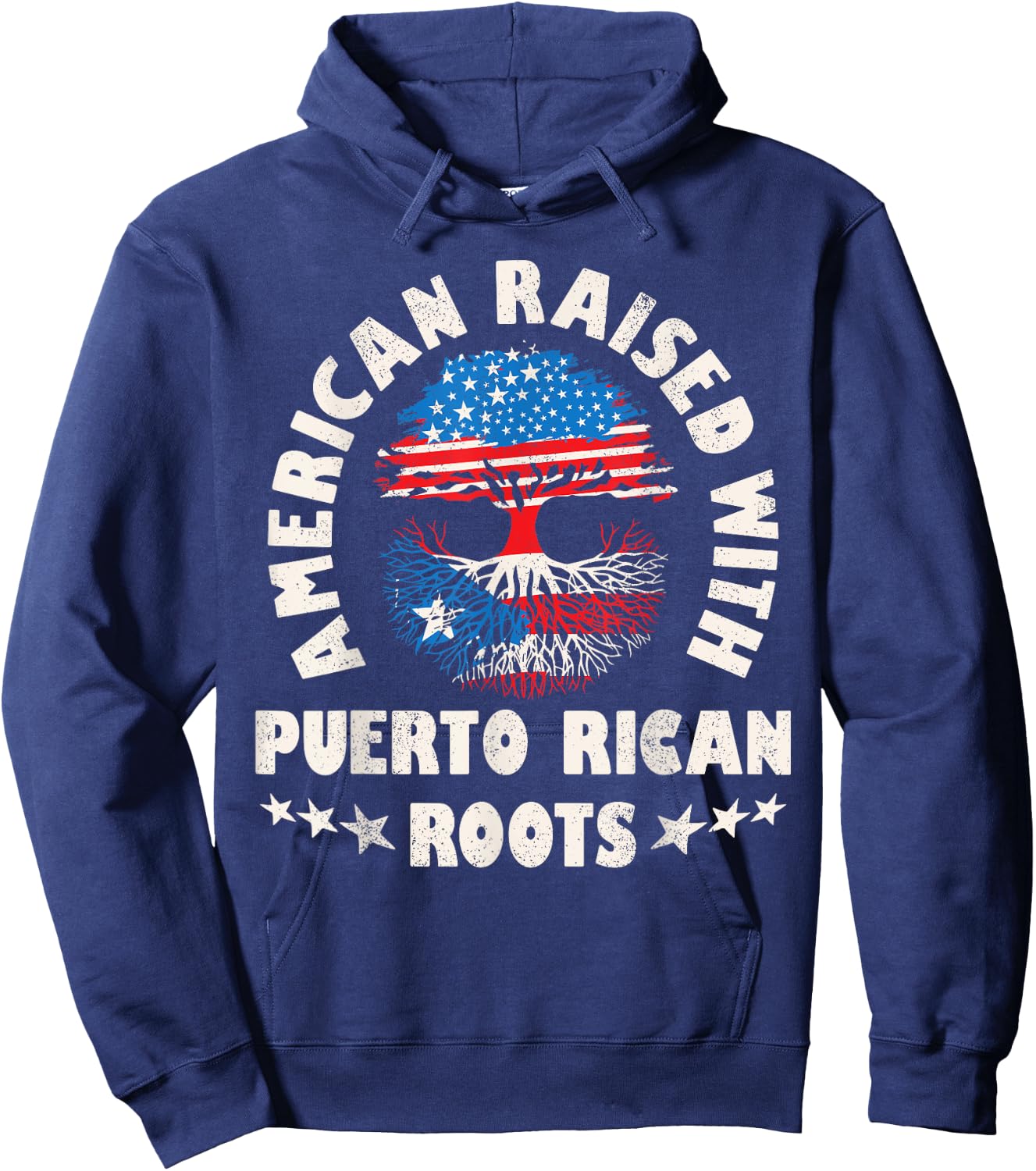 American Raised With Puerto Rican Roots Puerto Rico Hispanic Hoodie - Hoodie | Navy