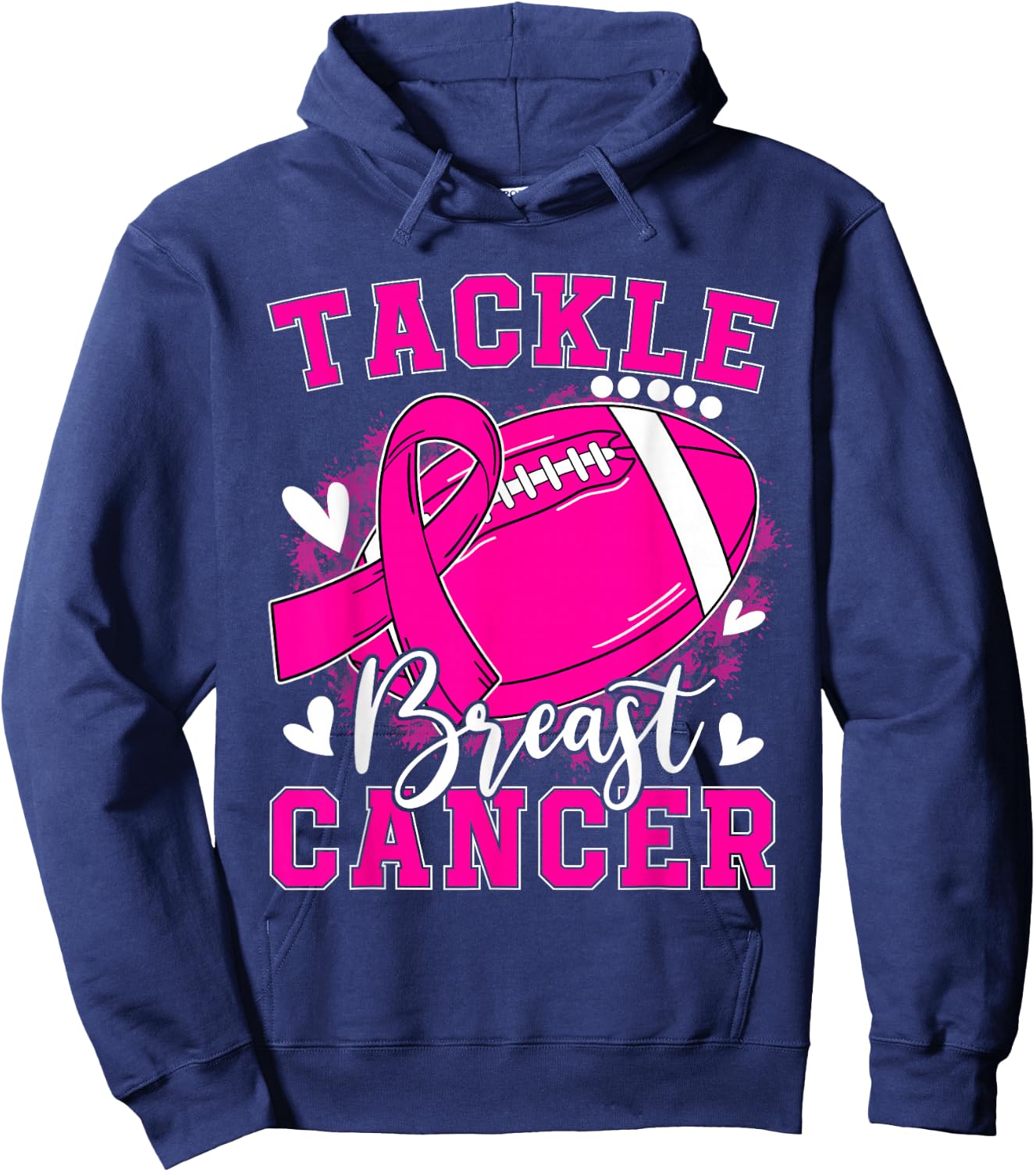 Tackle Breast Cancer Awareness Pink Ribbon Football Kids Boy Hoodie - Hoodie | Navy