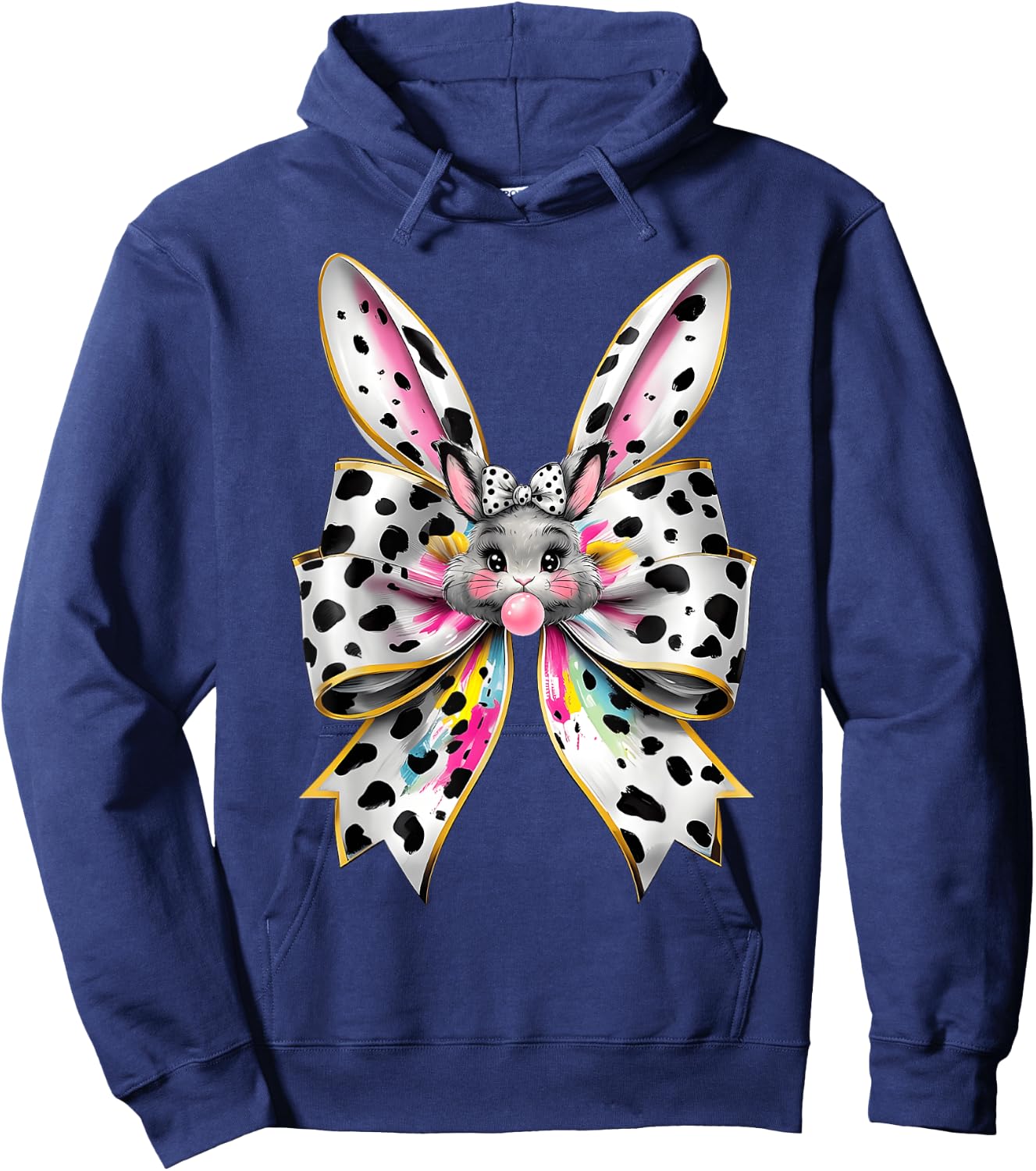 Cute Easter Bunny Face Coquette Bow Easter Day Girls Women Hoodie - Hoodie | Navy