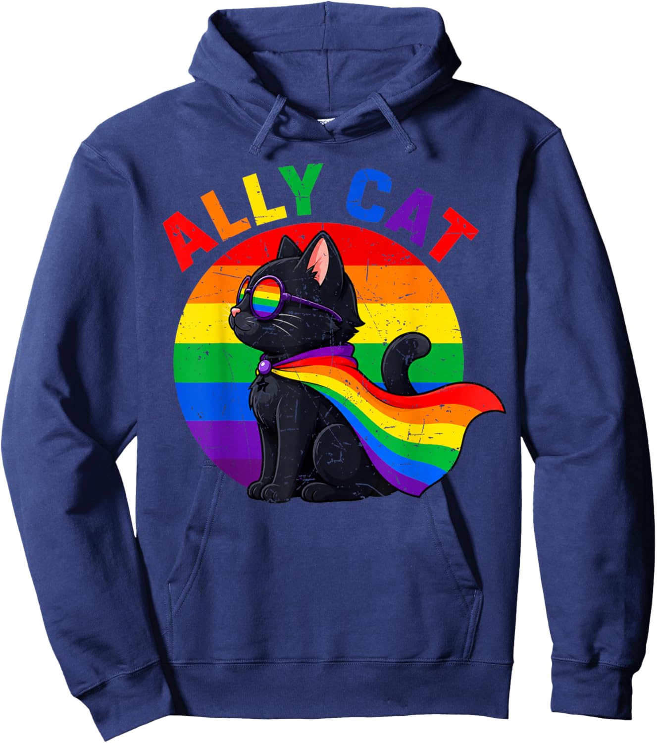 Ally Cat Rainbow Gay Pride LGBTQ LGBT Hoodie - Hoodie | Navy