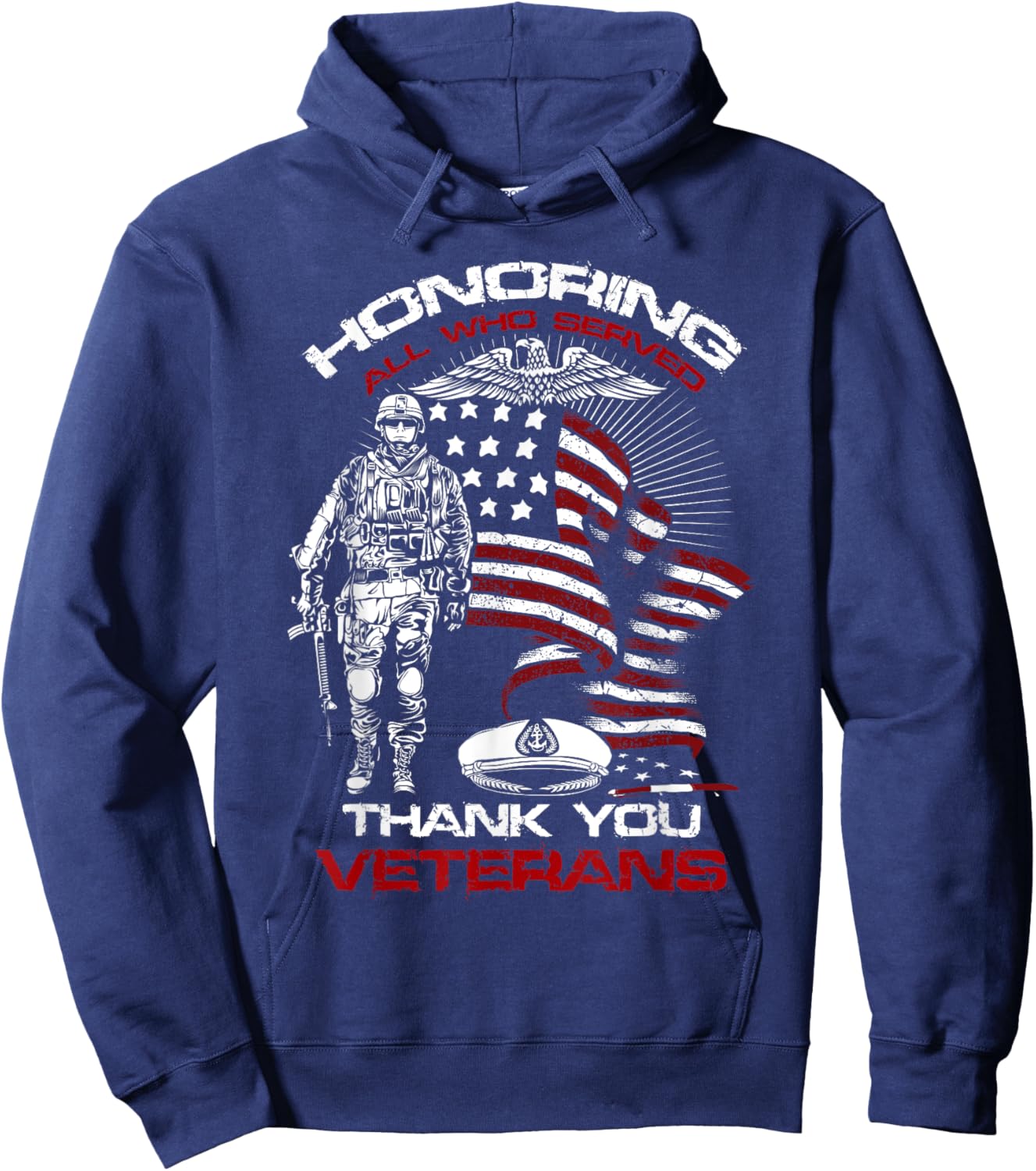 Honoring All Who Served Veteran Appreciation Art Hoodie - Hoodie | Navy