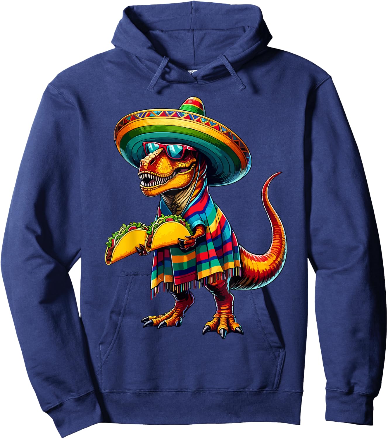T-rex Dinosaur Taco Lover Cinco de Mayo Sombrero Poncho Hoodie - Hoodie | Navy
