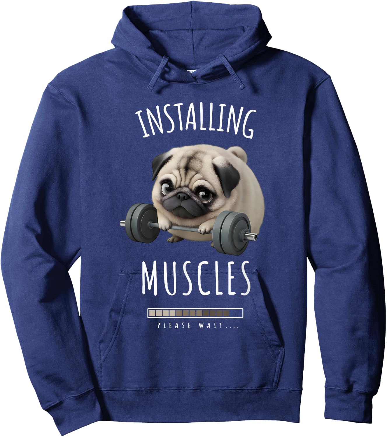 Chubby Pug Lifting Barbell - Cute Humorous Pug Workout Hoodie - Hoodie | Navy