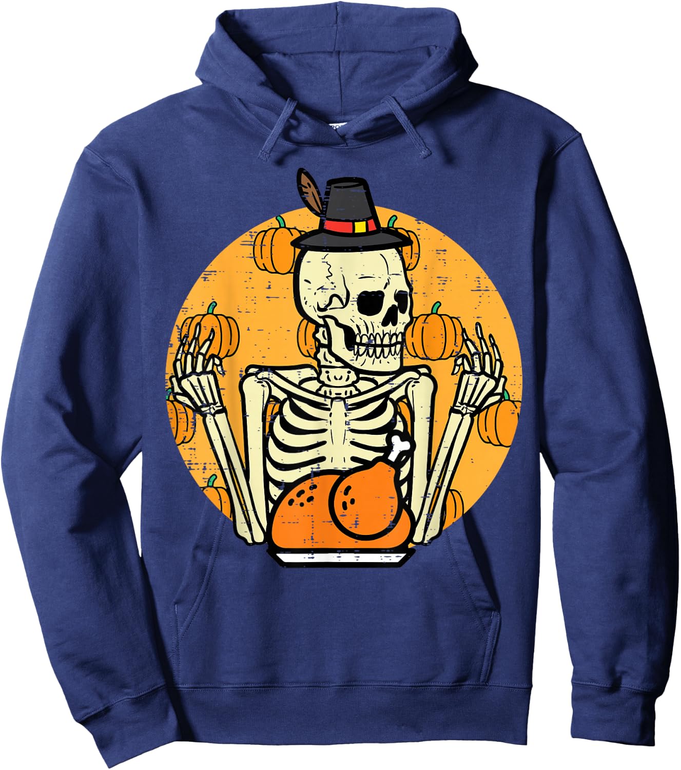 Thanksgiving Skeleton Turkey Day Halloween Men Women Kids Hoodie - Hoodie | Navy