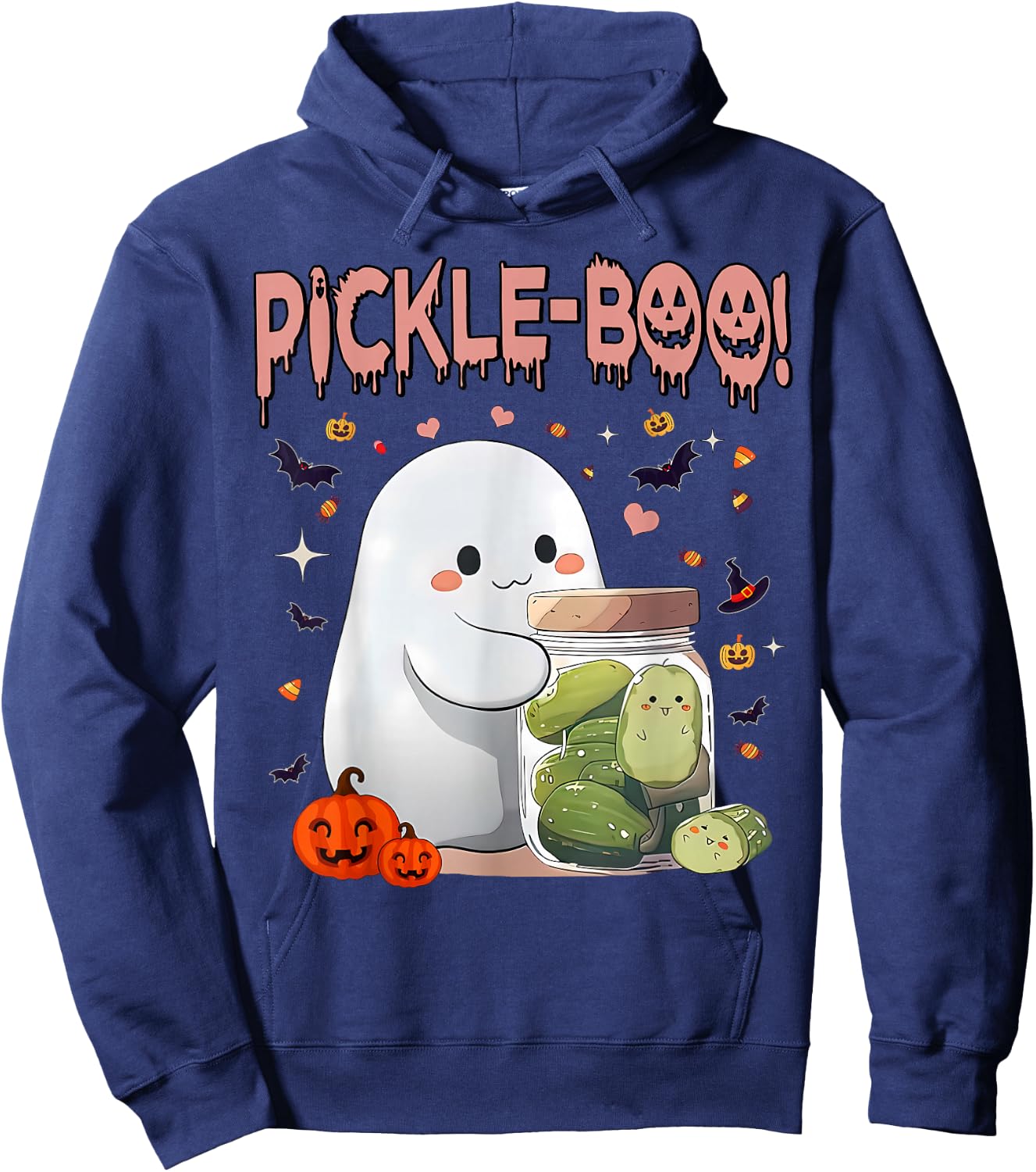 Vintage Kawaii Pickle Boo Ghost Halloween Spooky Season Hoodie - Hoodie | Navy