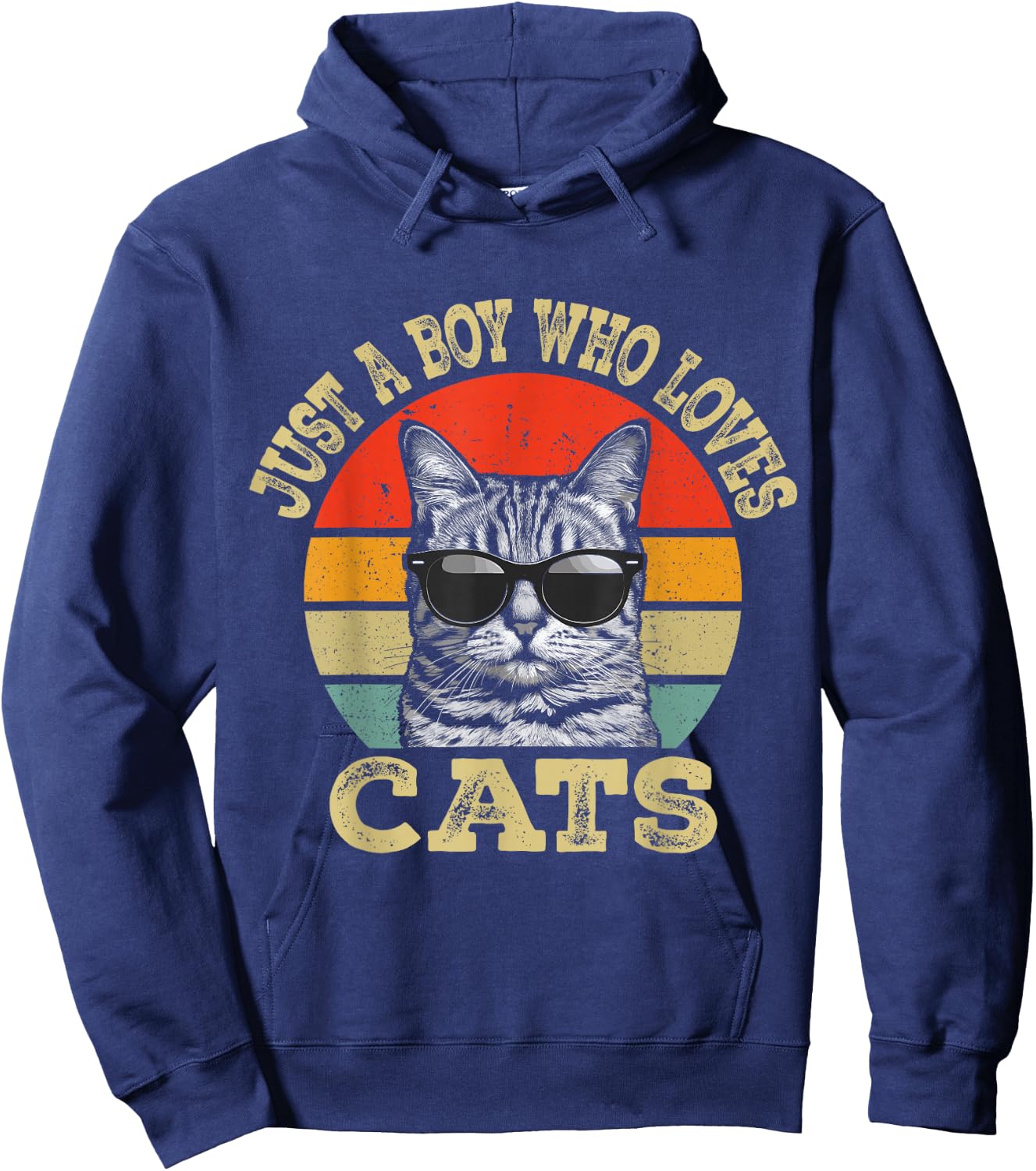 Vintage Just A Boy Who Loves Cats Boy Kid Cat Lover For Boys Hoodie - Hoodie | Navy