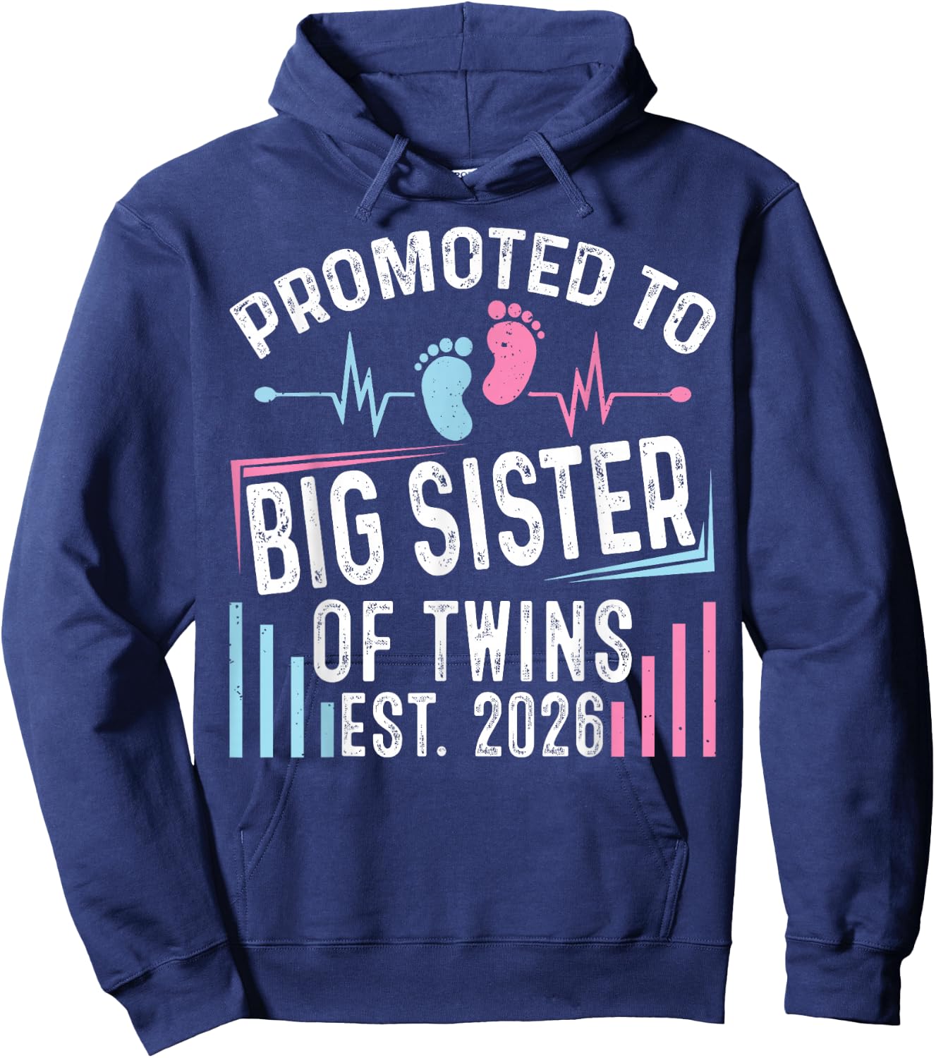 Promoted to Big Sister of Twins Est 2026 Baby Shower Hoodie - Hoodie | Navy