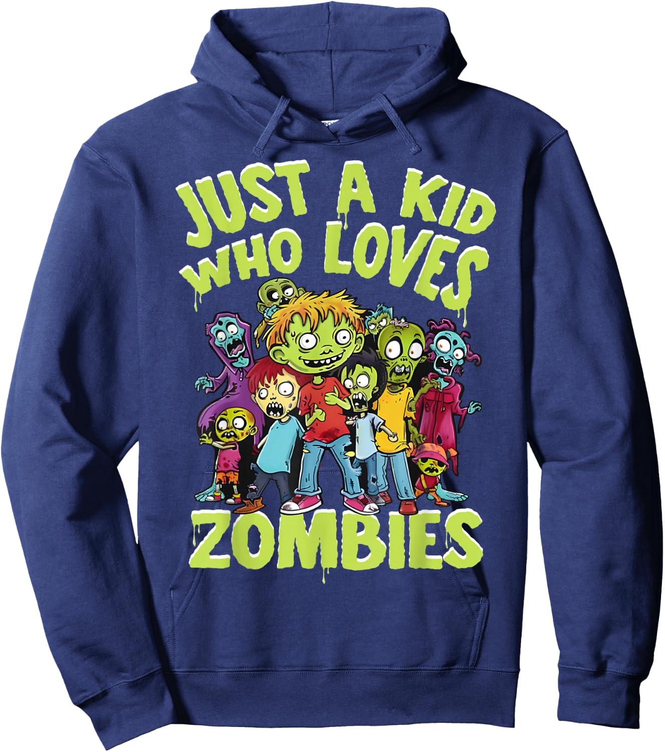 Halloween Zombie Funny Just A Kid Who Loves Zombies Kids Hoodie - Hoodie | Navy