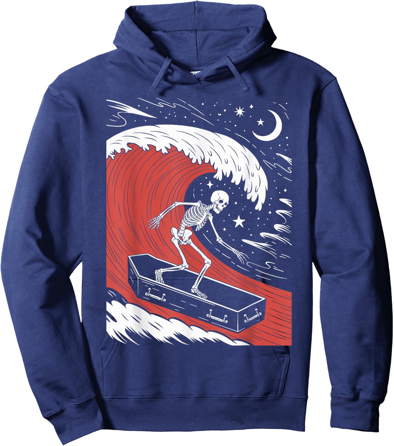 Funny Skeleton Surfing With a Coffin Spooky Halloween Surfer Hoodie - Hoodie | Navy